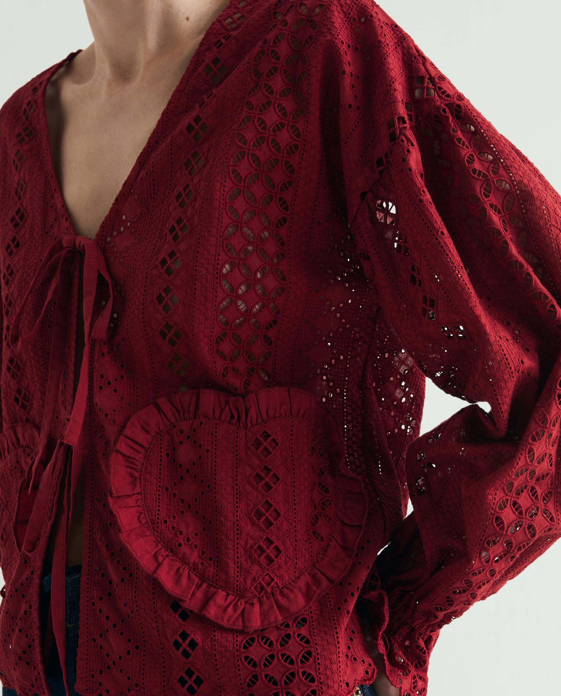 Blusa com Perfurados e Mangas Ligeiramente Abalonadas Vermelho-4