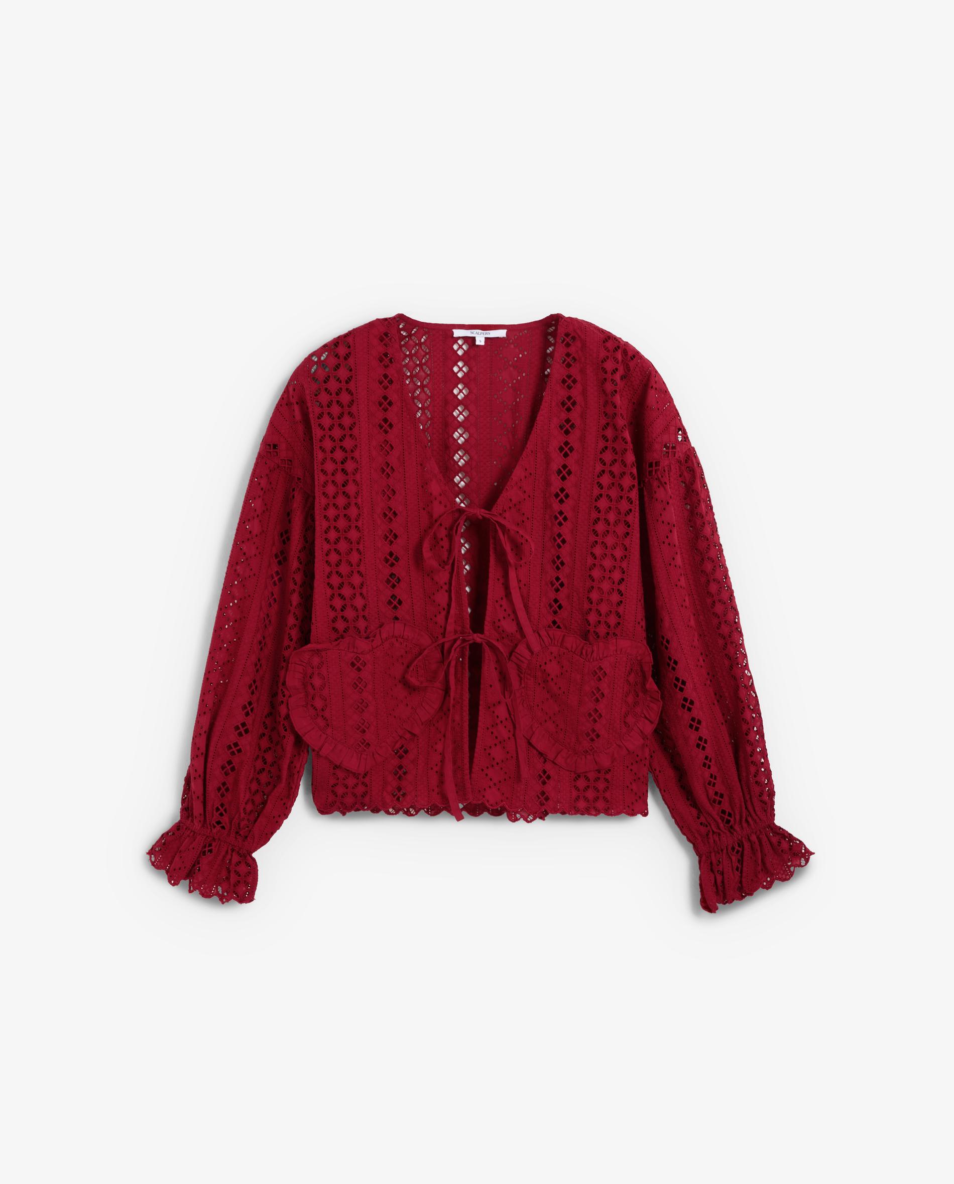 Blusa com Perfurados e Mangas Ligeiramente Abalonadas Vermelho-5