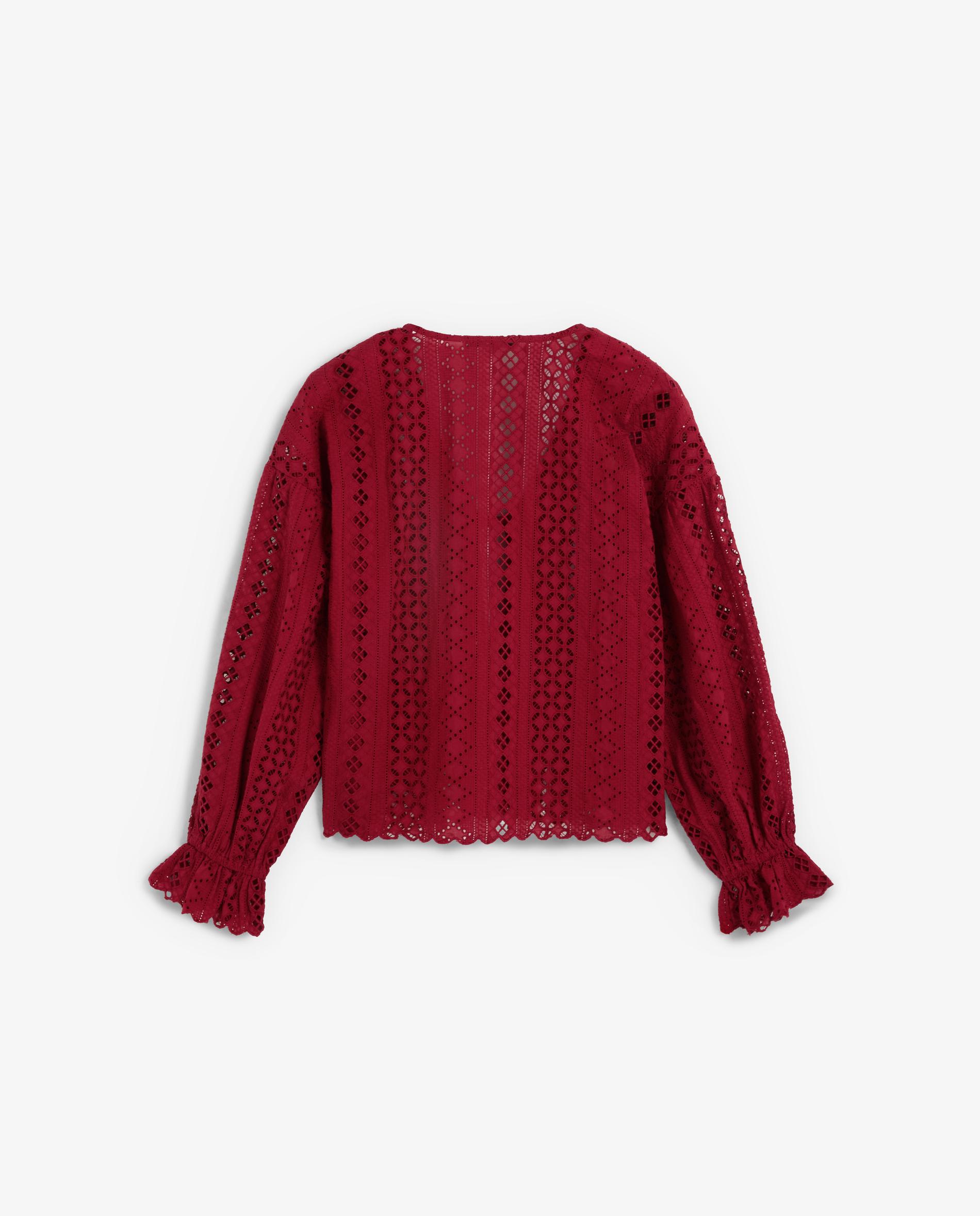 Blusa com Perfurados e Mangas Ligeiramente Abalonadas Vermelho-6