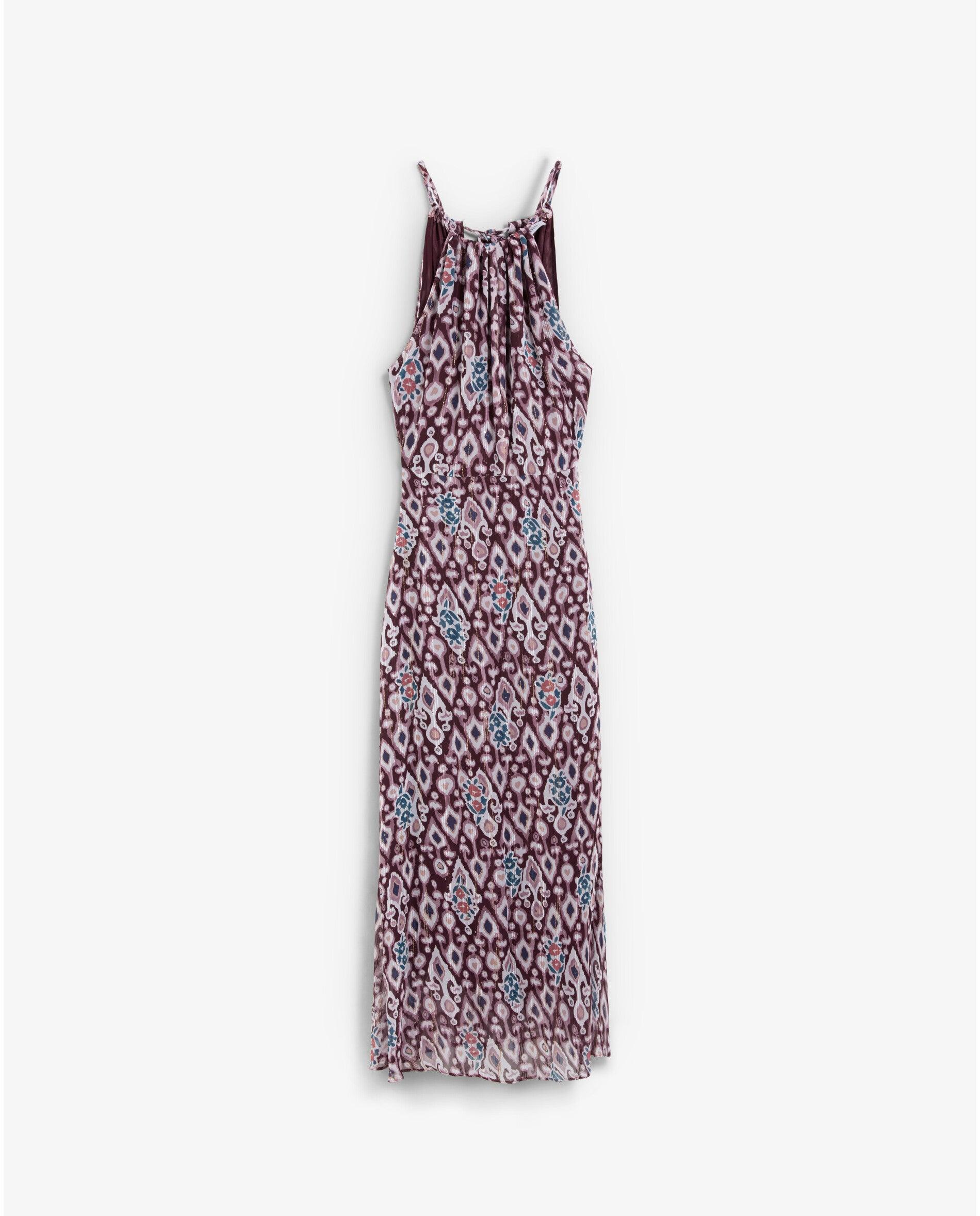 Vestido Midi Estampado com Gola Halter Bordeaux-6