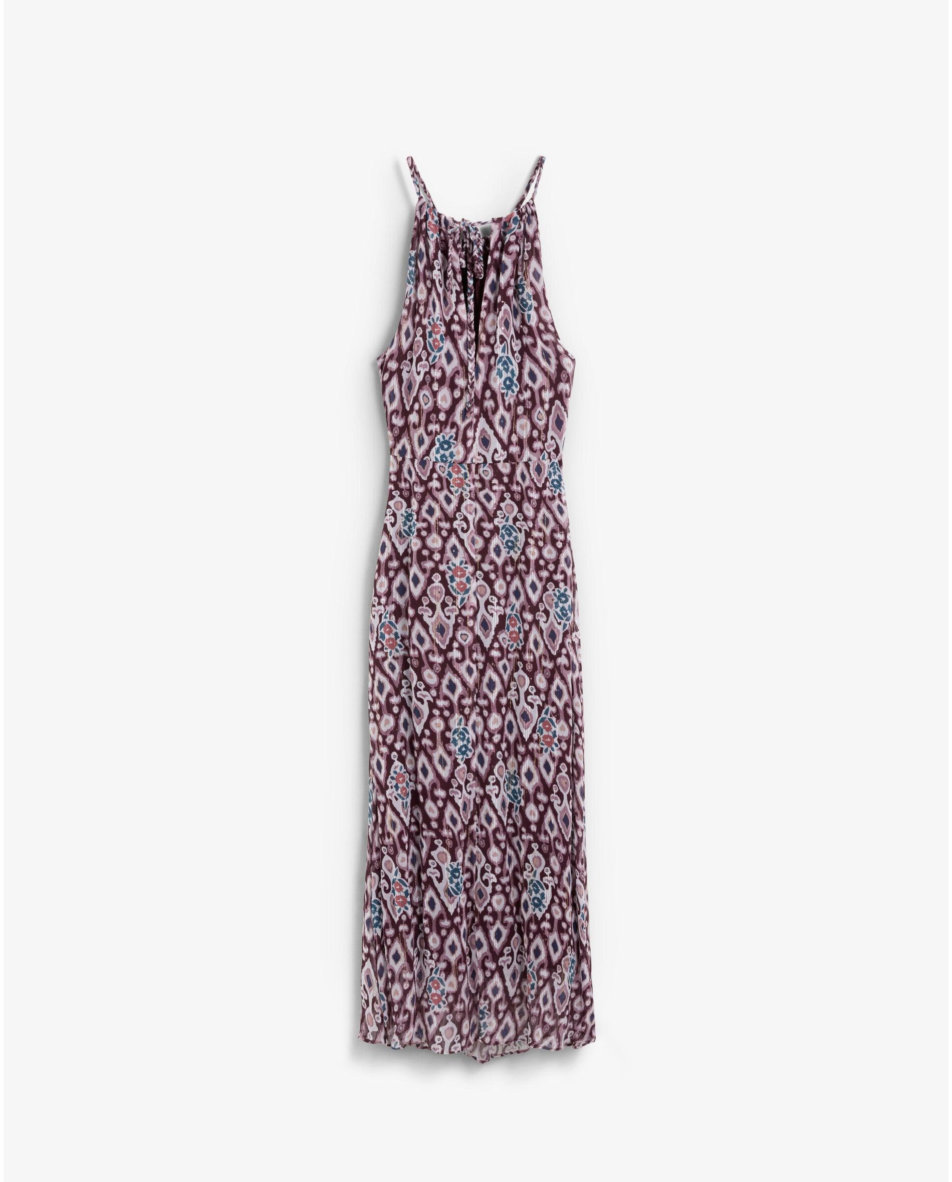 Vestido Midi Estampado com Gola Halter Bordeaux-7