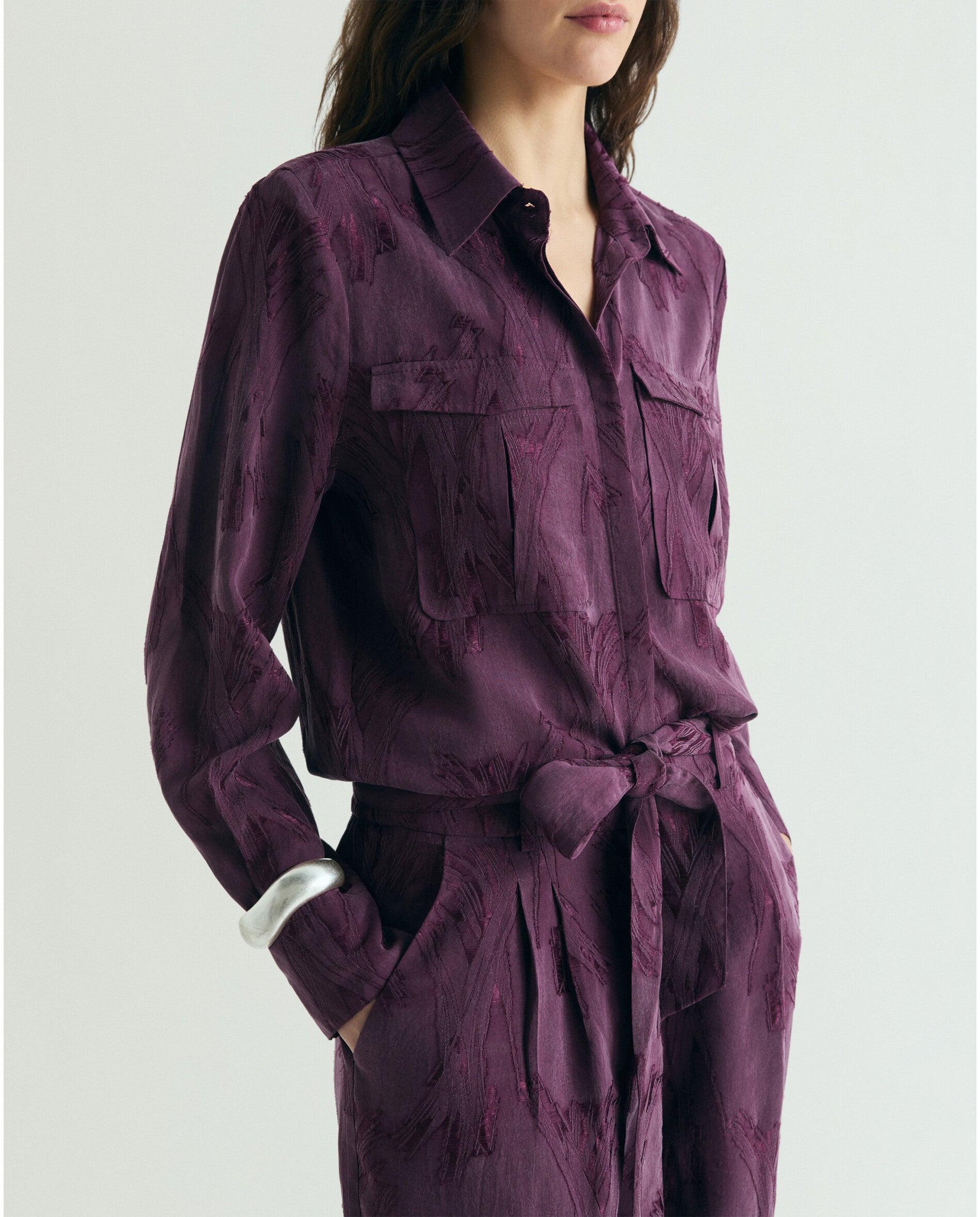Macacão em Tecido Jacquard com Gola Tipo Camisa Bordeaux-4