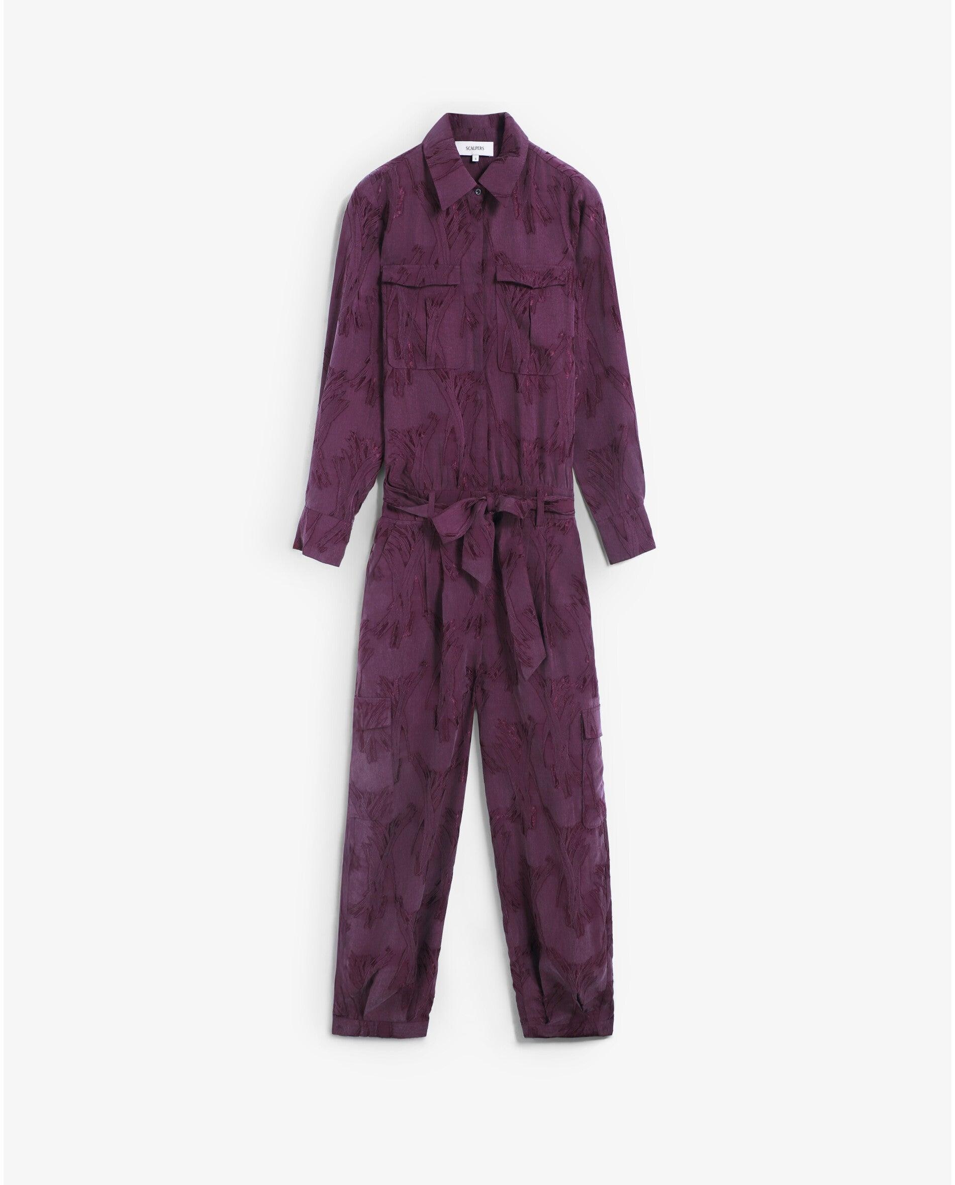 Macacão em Tecido Jacquard com Gola Tipo Camisa Bordeaux-6