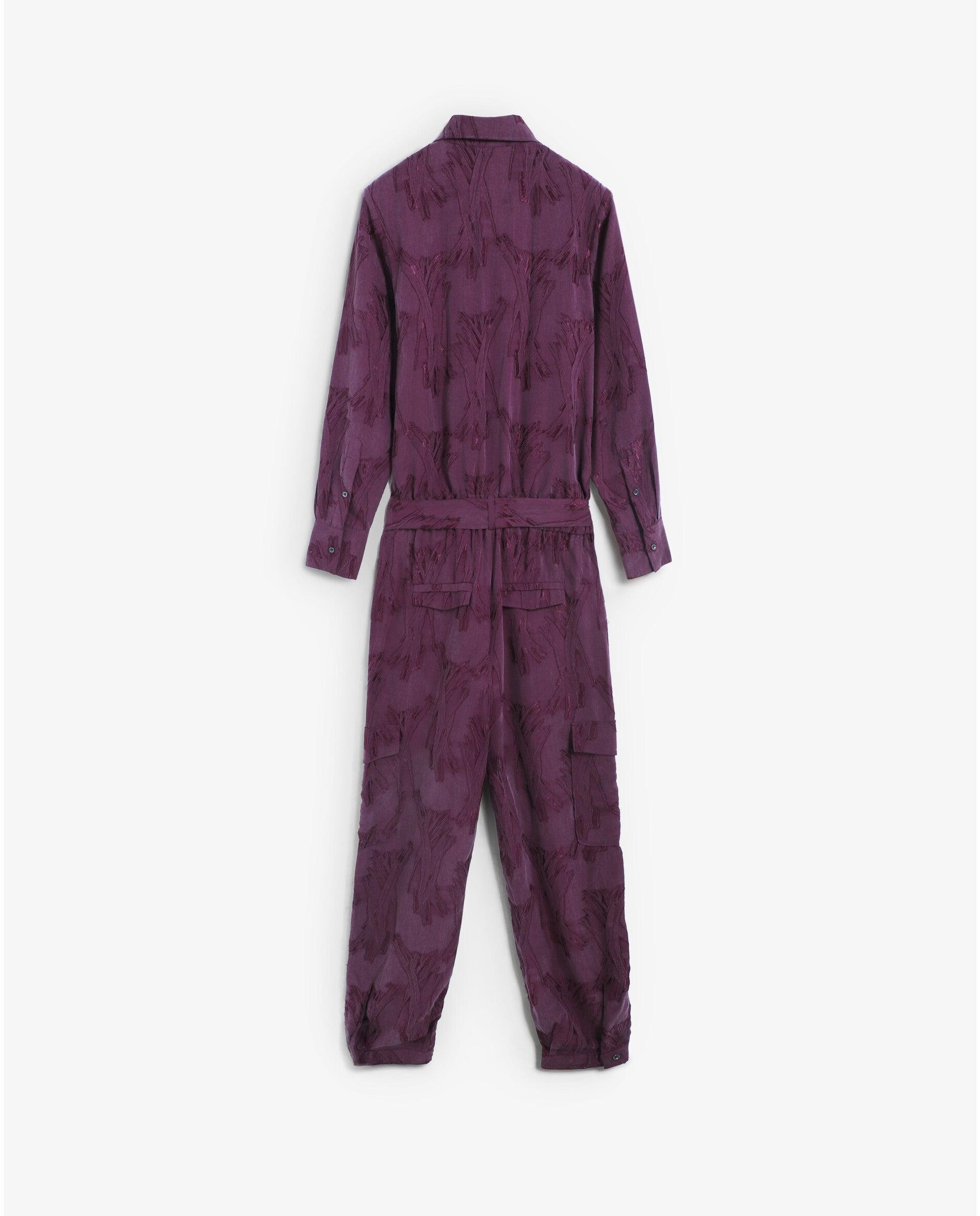 Macacão em Tecido Jacquard com Gola Tipo Camisa Bordeaux-7