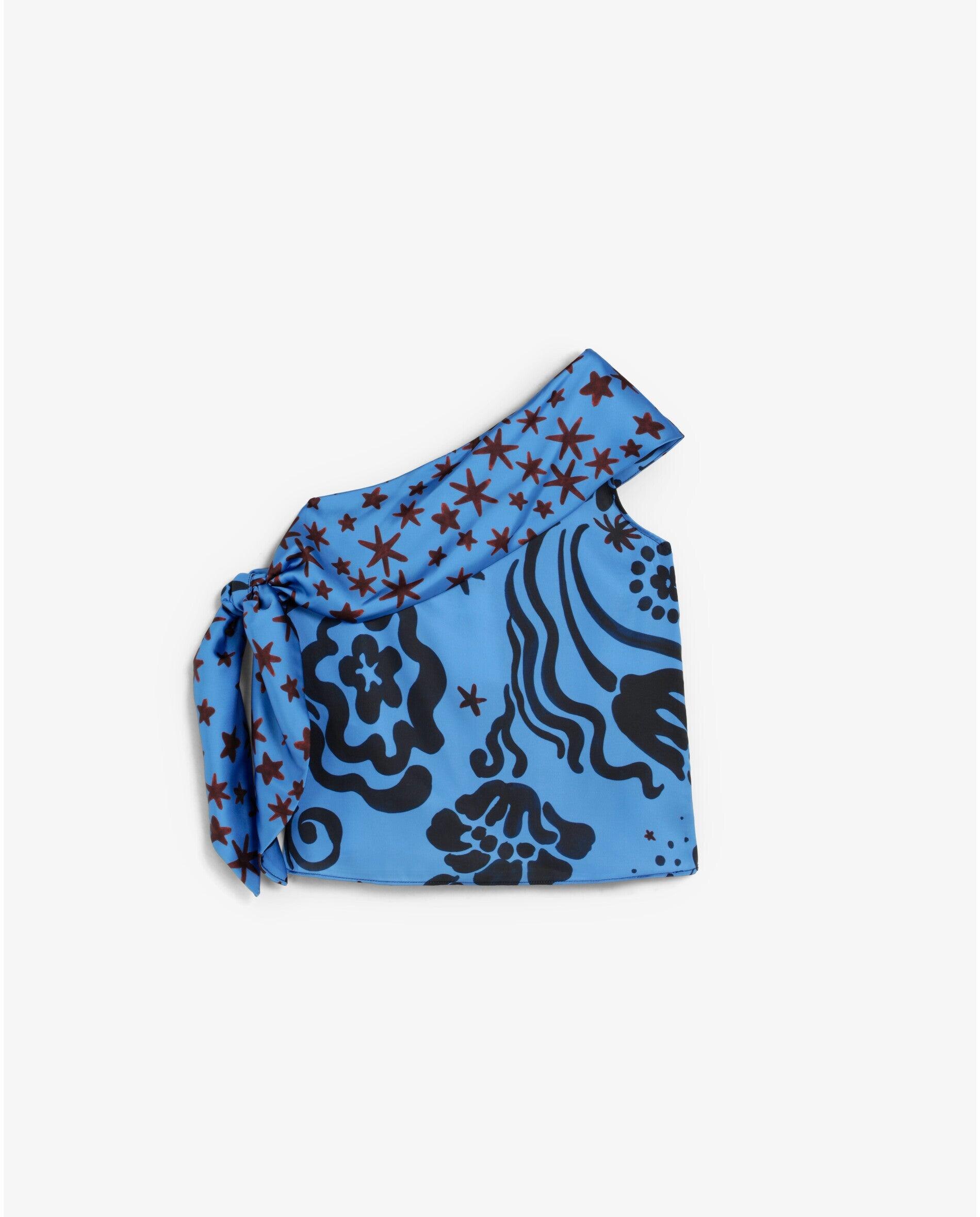 Top Estampado com Decote Assimétrico Azul-6