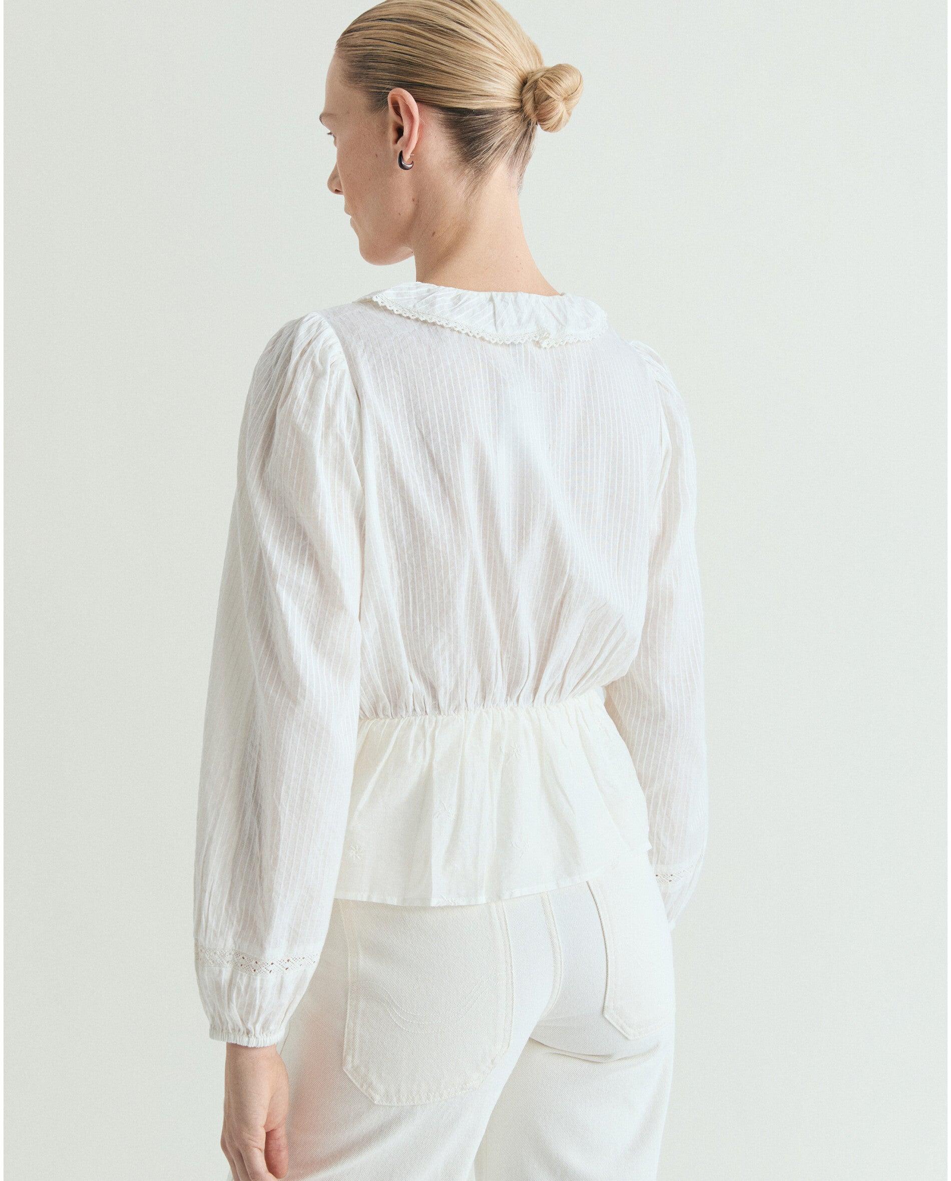 Blusa com Folhos e Cintura Franzida Marfim-2