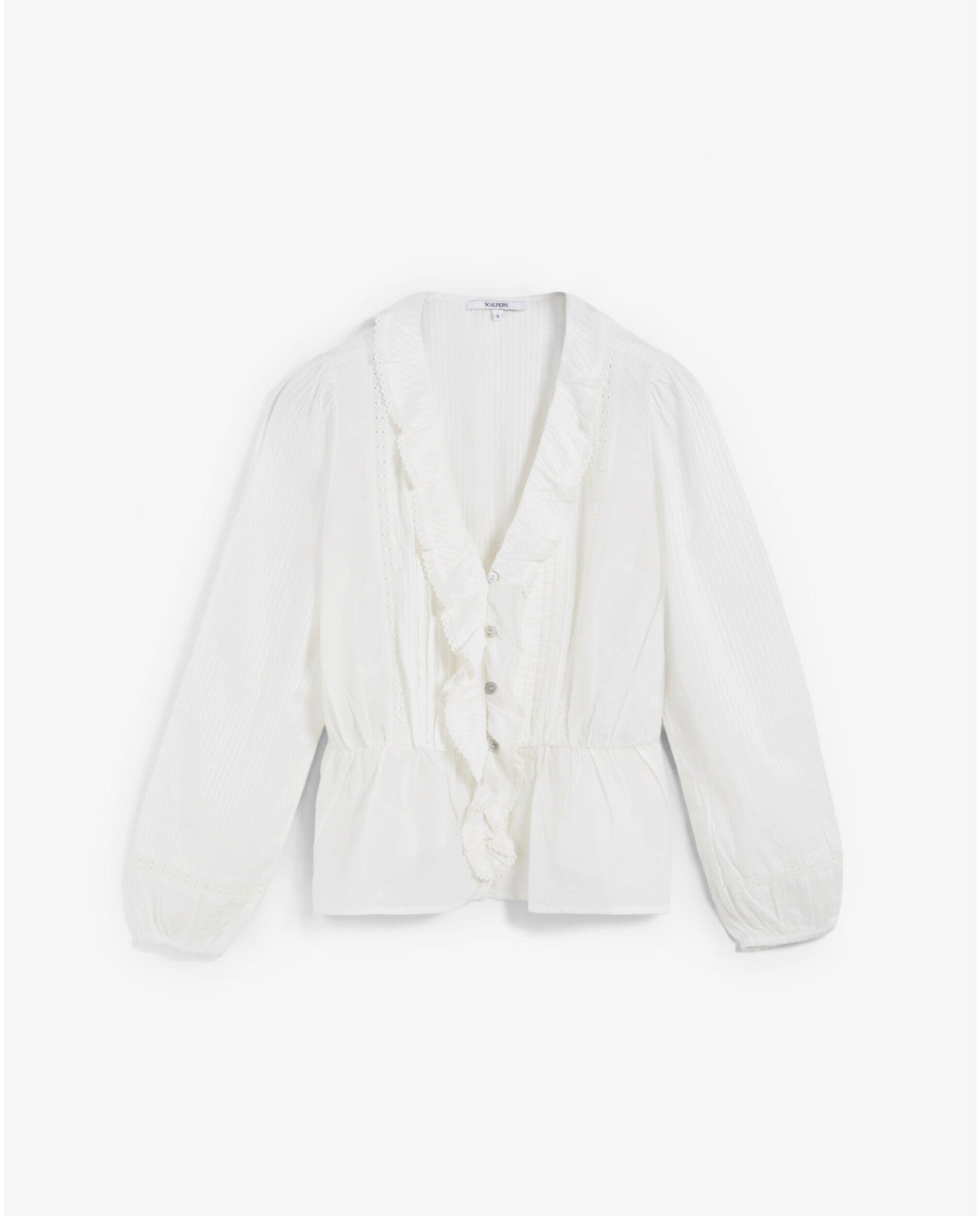 Blusa com Folhos e Cintura Franzida Marfim-4