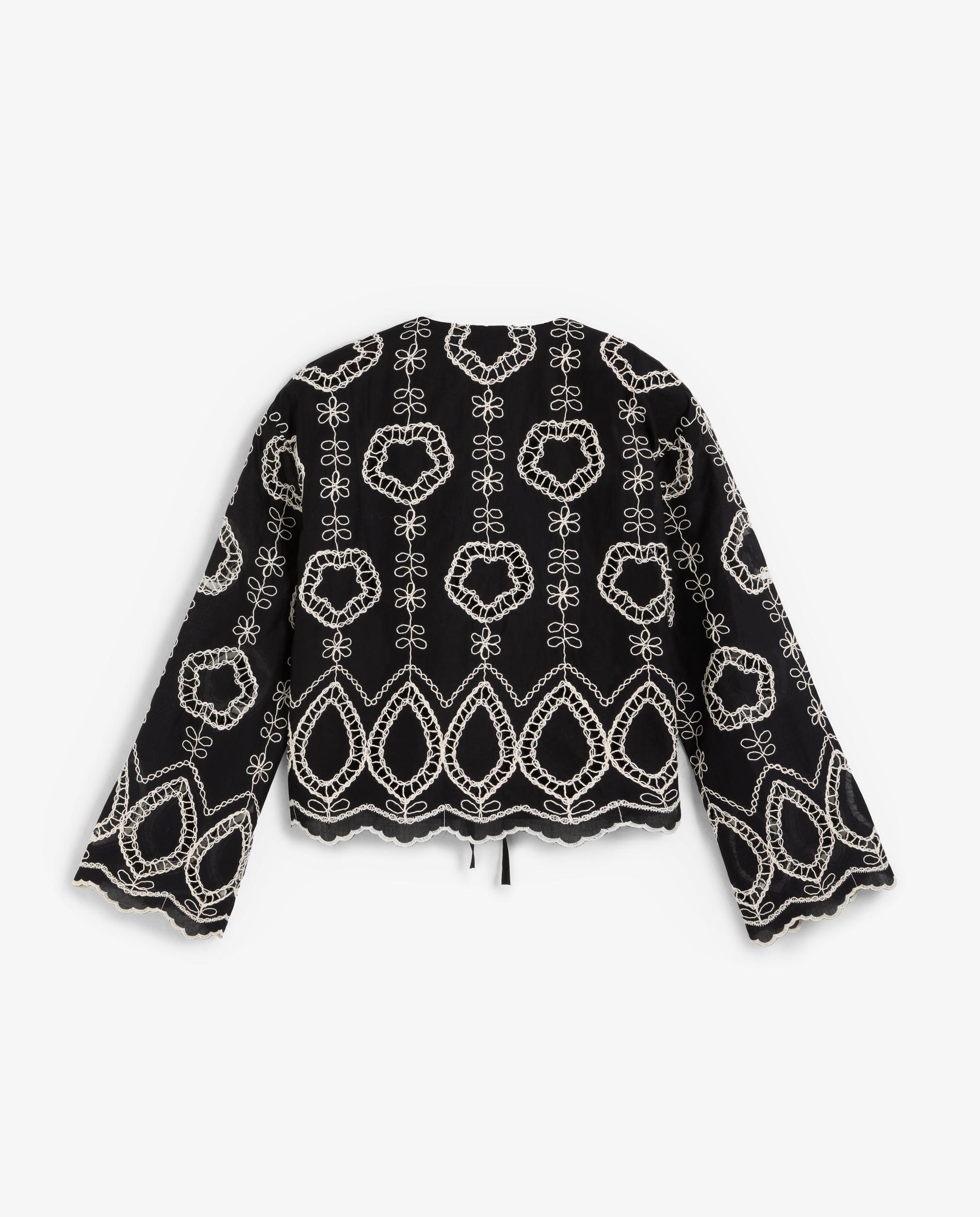 Camisa Bordada com Decote em V Preto-6