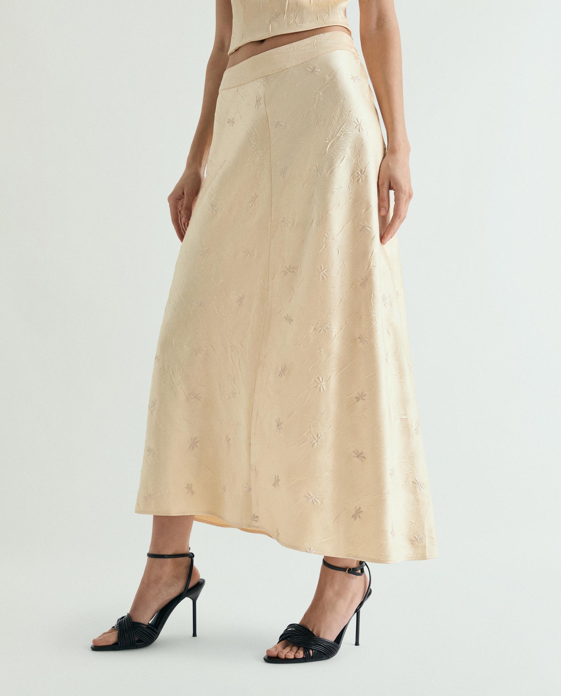 Imagem 0 de Saia Midi Acetinada com Bordado de Flores