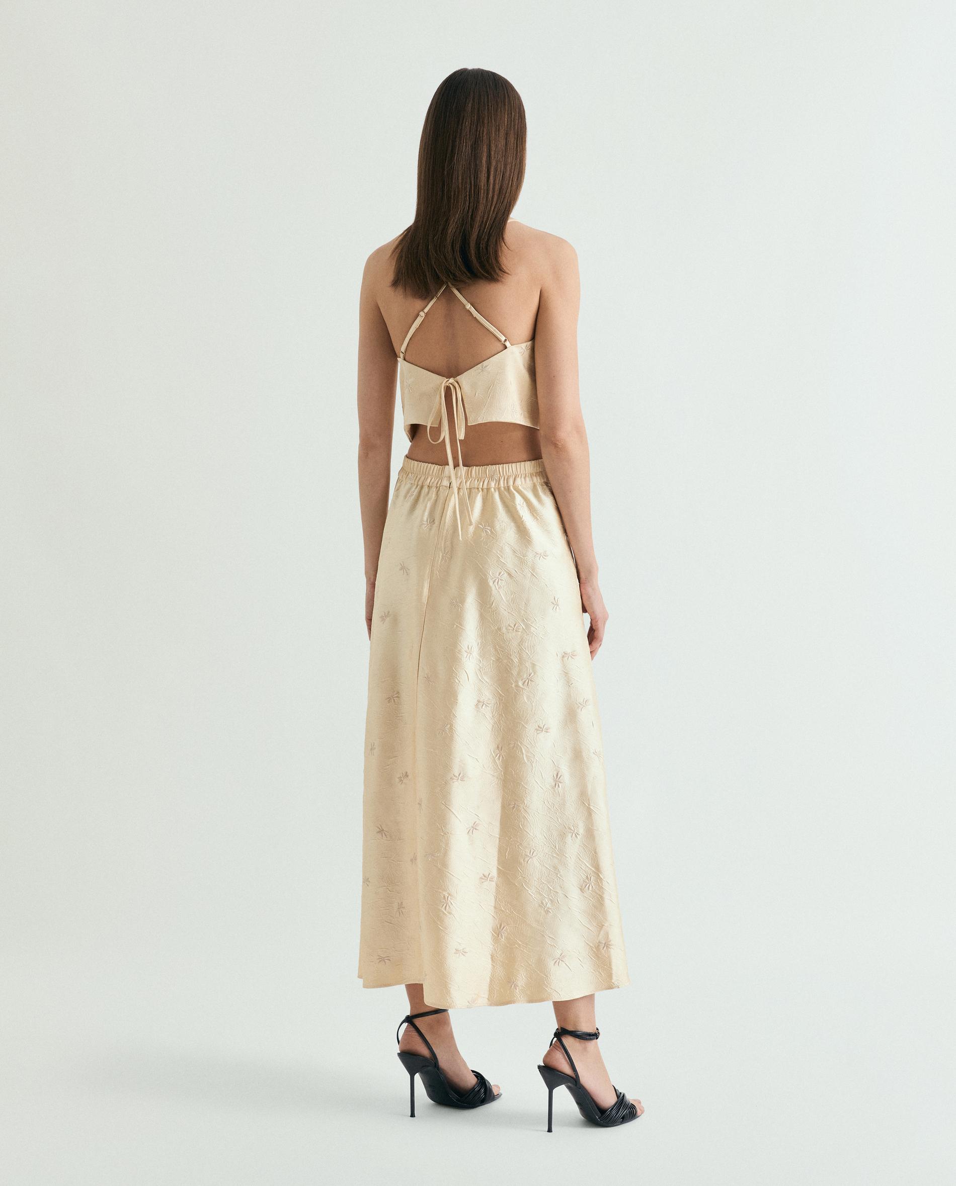 Saia Midi Acetinada com Bordado de Flores Amarelo-3
