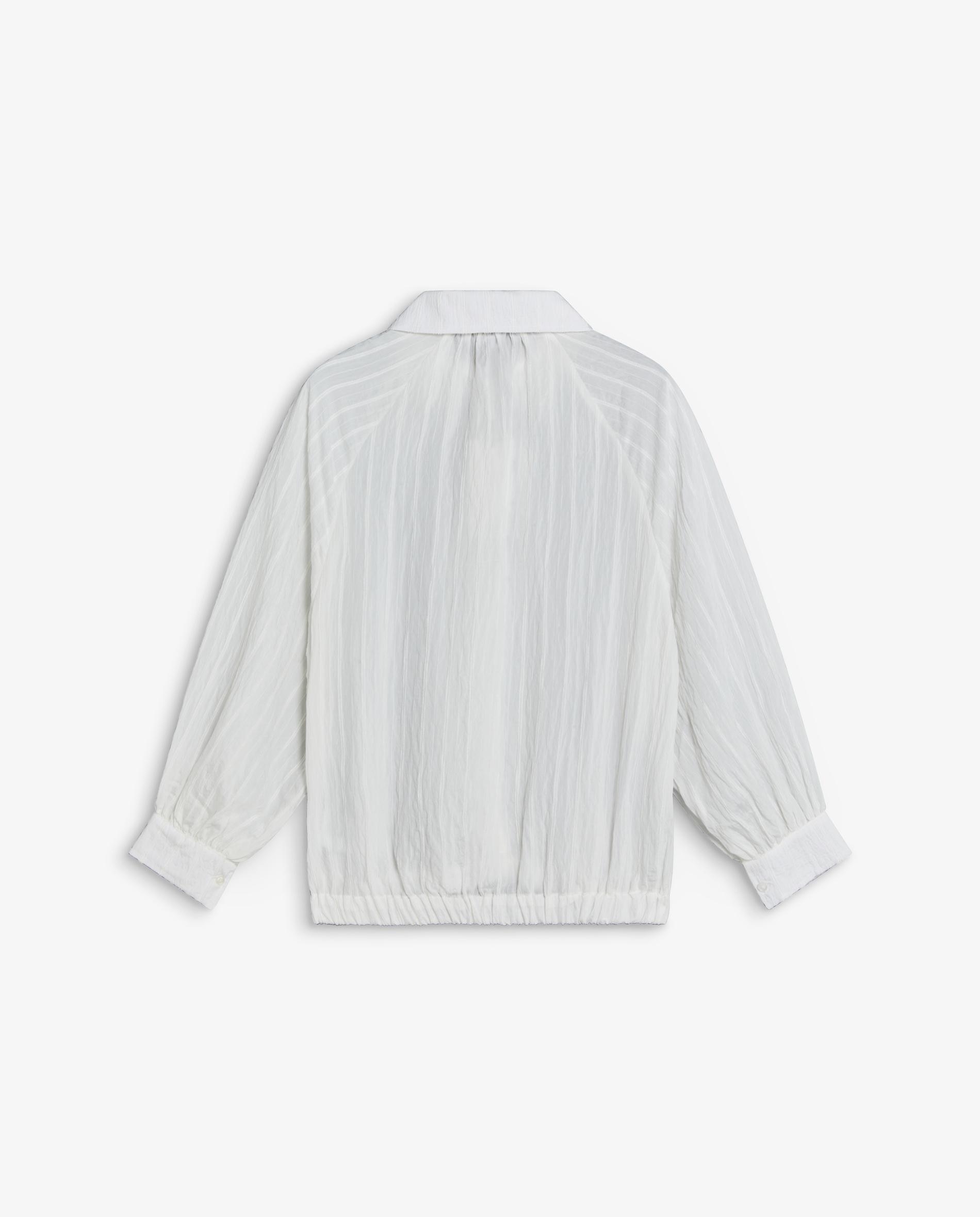 Blusa em Tecido Fluido Às Riscas com Bainha Franzida Branco-marfim-5