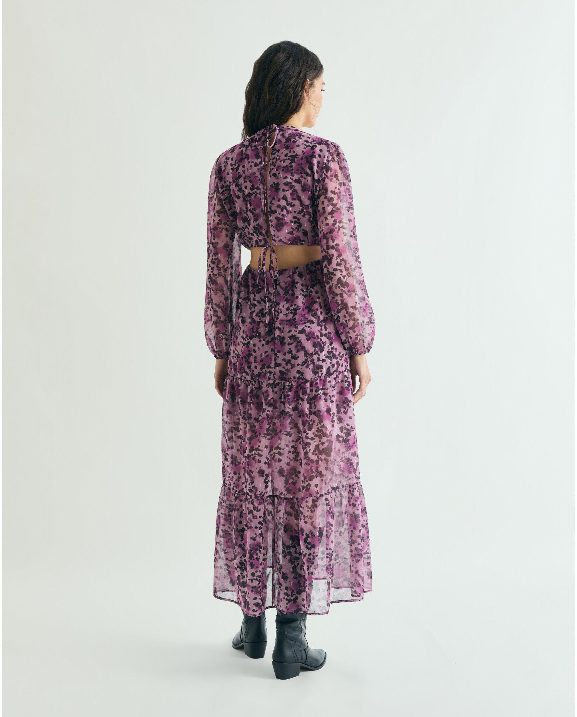 Vestido Comprido Estampado com Aberturas Roxo-3