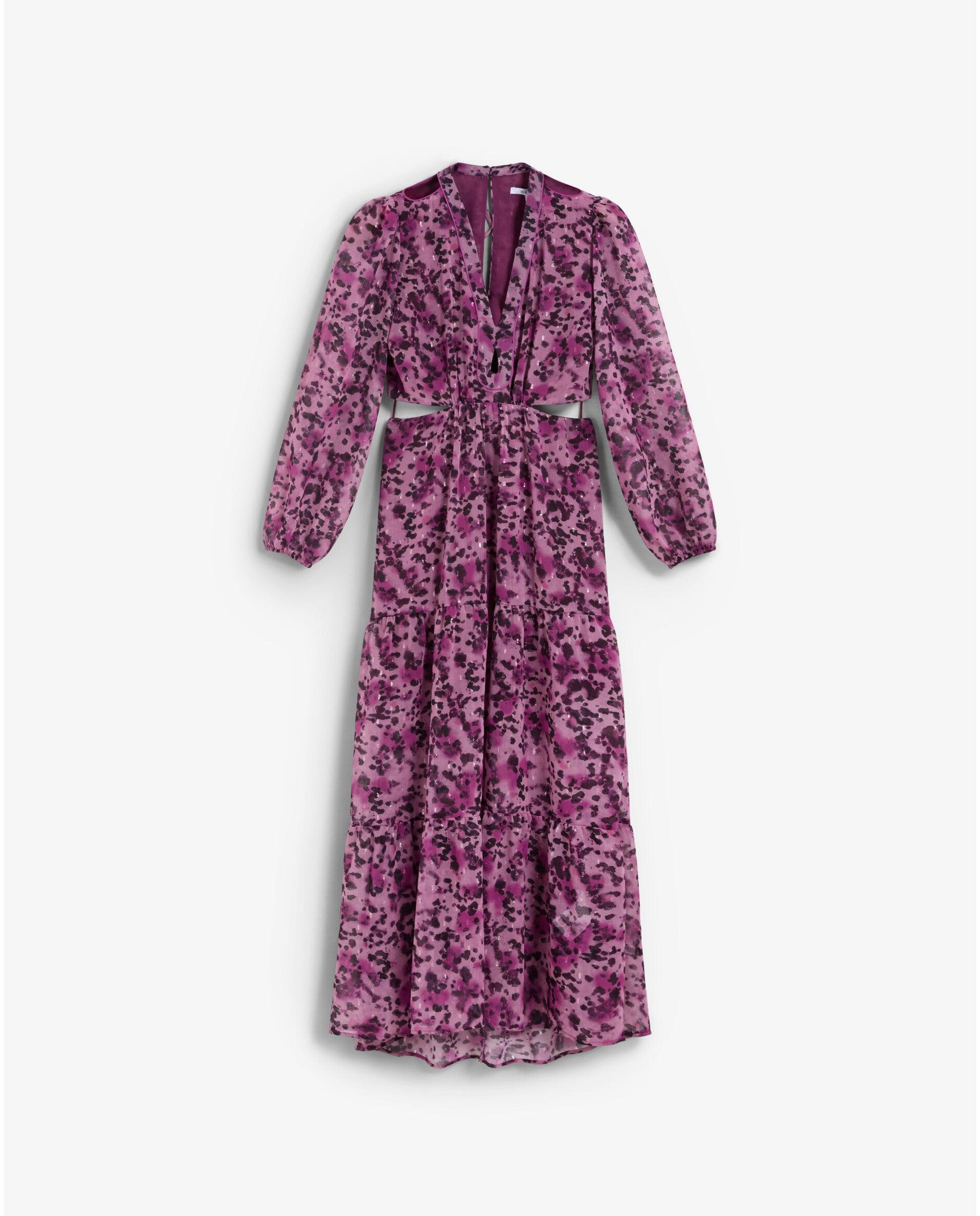 Vestido Comprido Estampado com Aberturas Roxo-5