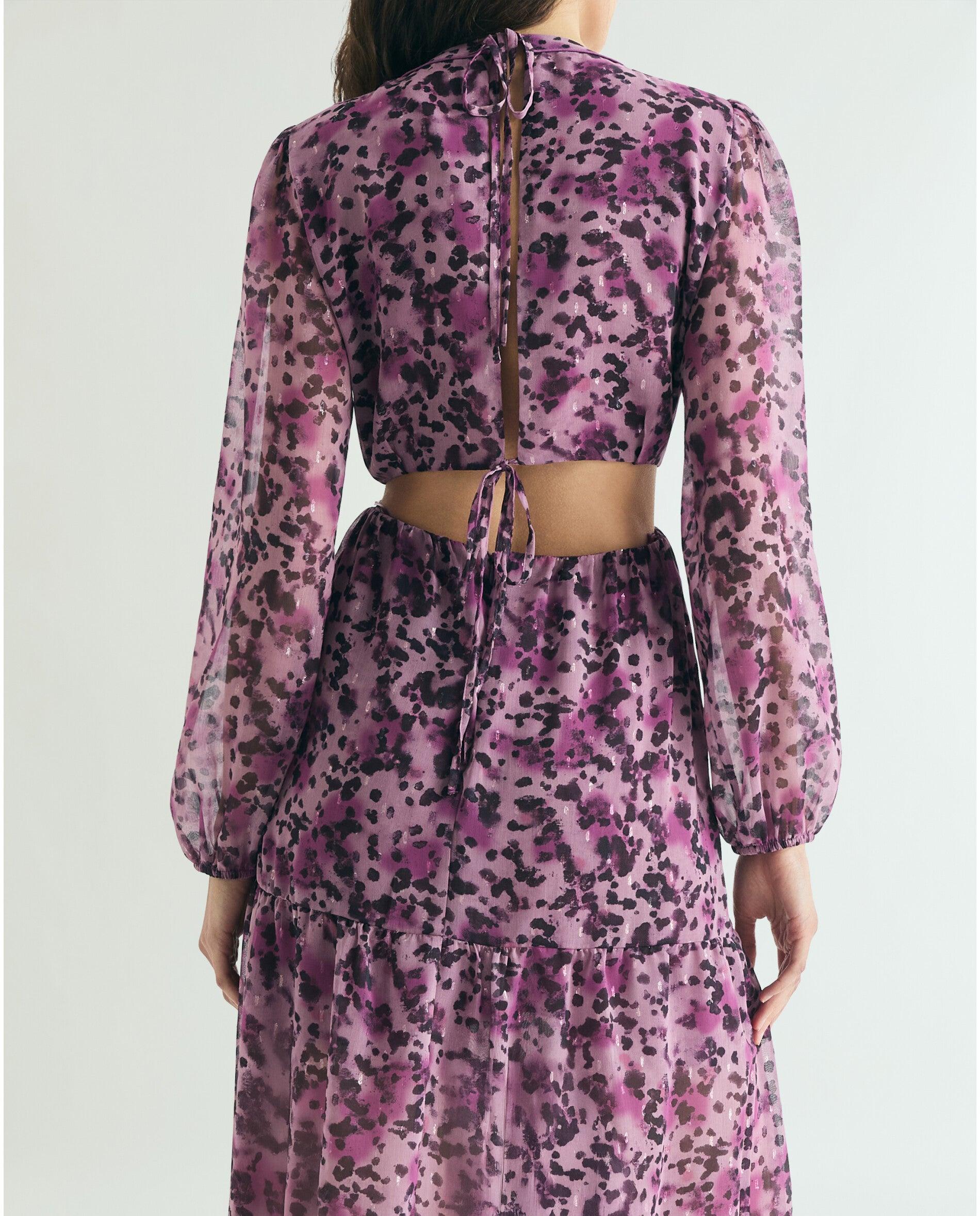 Vestido Comprido Estampado com Aberturas Roxo-7