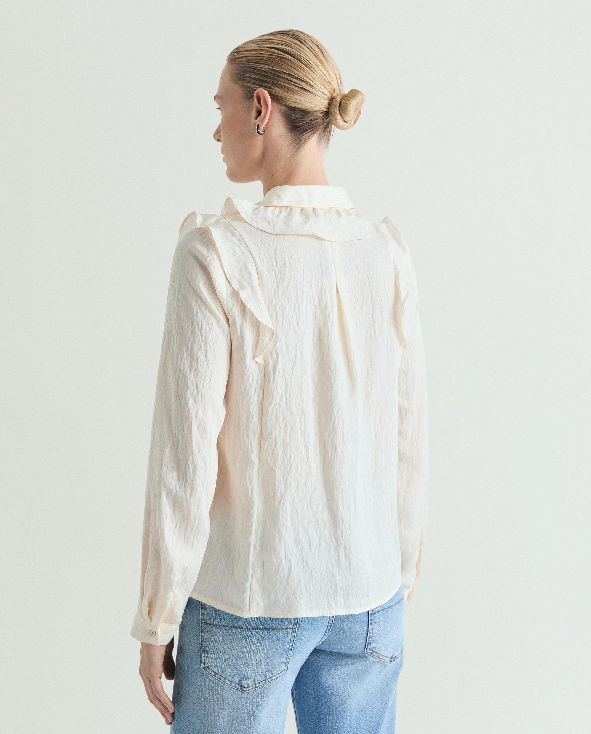 Blusa com Folhos e Mangas Ligeiramente Abalonadas Cru-2