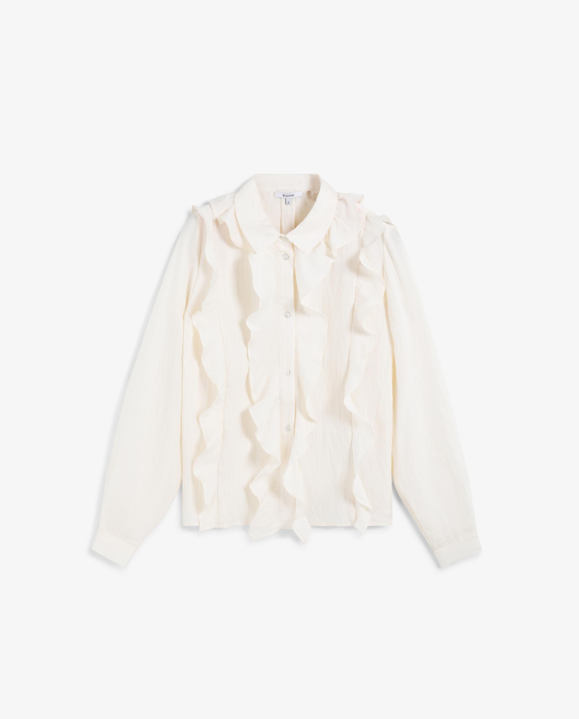Blusa com Folhos e Mangas Ligeiramente Abalonadas Cru-5