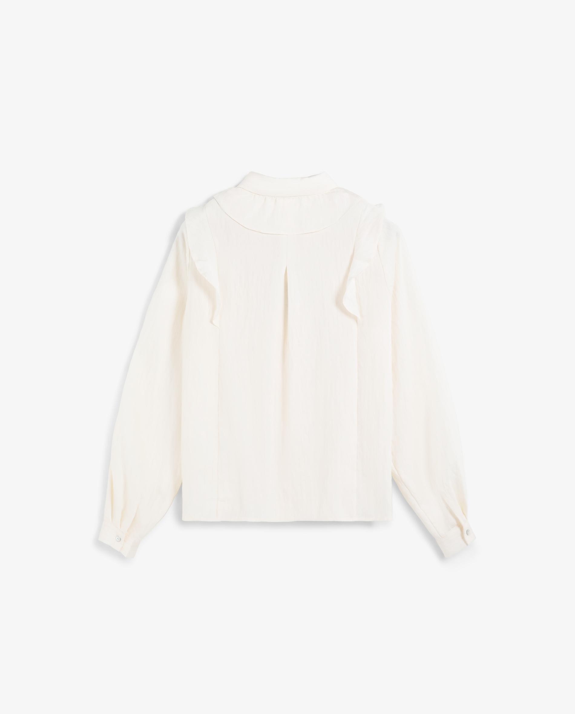 Blusa com Folhos e Mangas Ligeiramente Abalonadas Cru-6