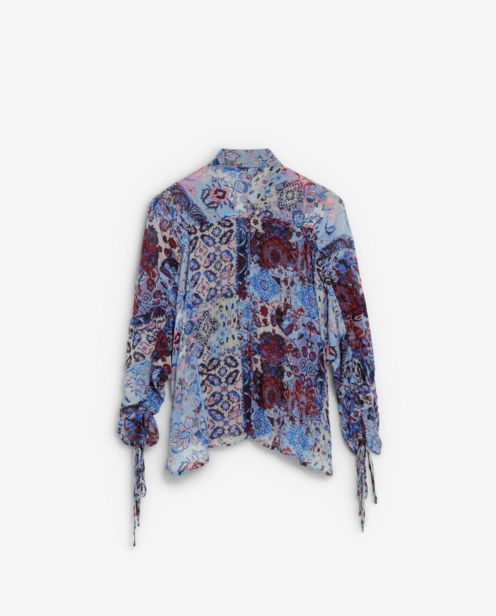 Blusa Estampada com Cordões Ajustáveis nas Mangas Azul-6