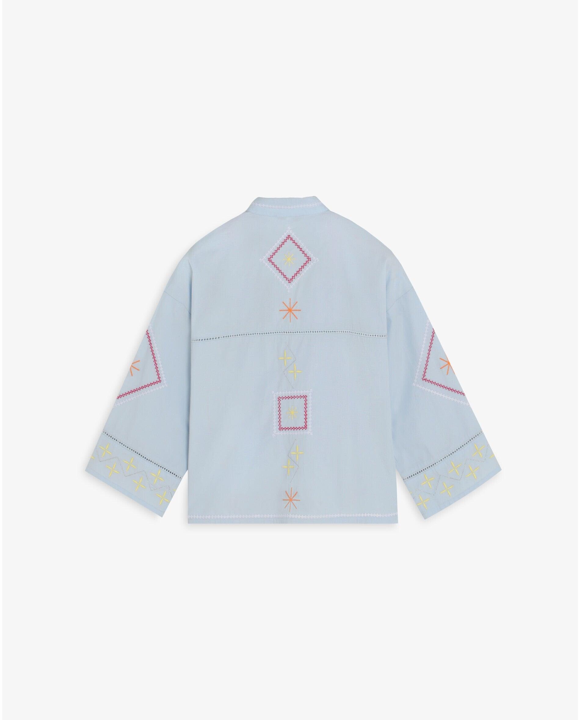 Camisa Bordada com Mangas Amplas Azul-claro-6