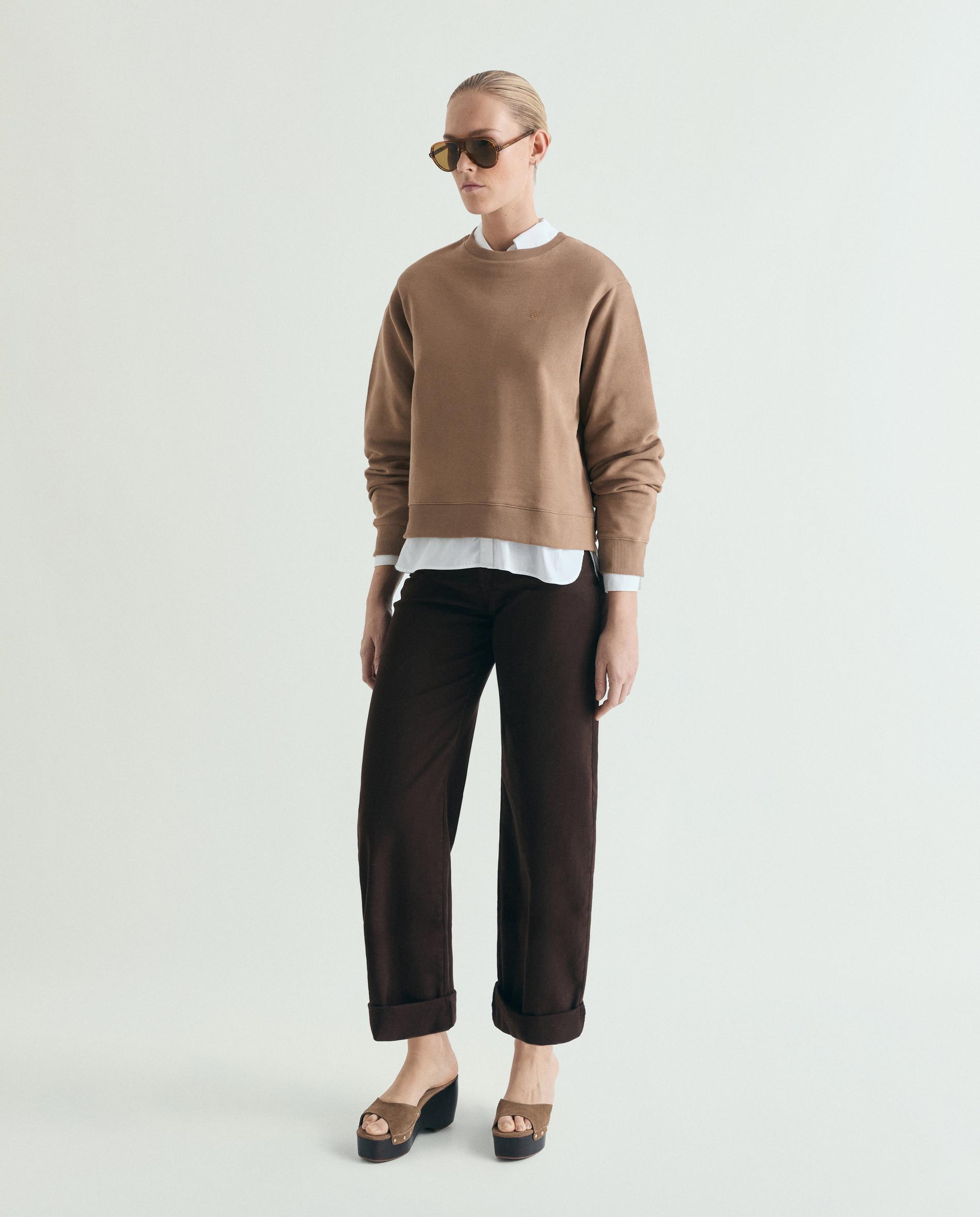 Sweatshirt de Algodão com Gola Redonda Taupe-3