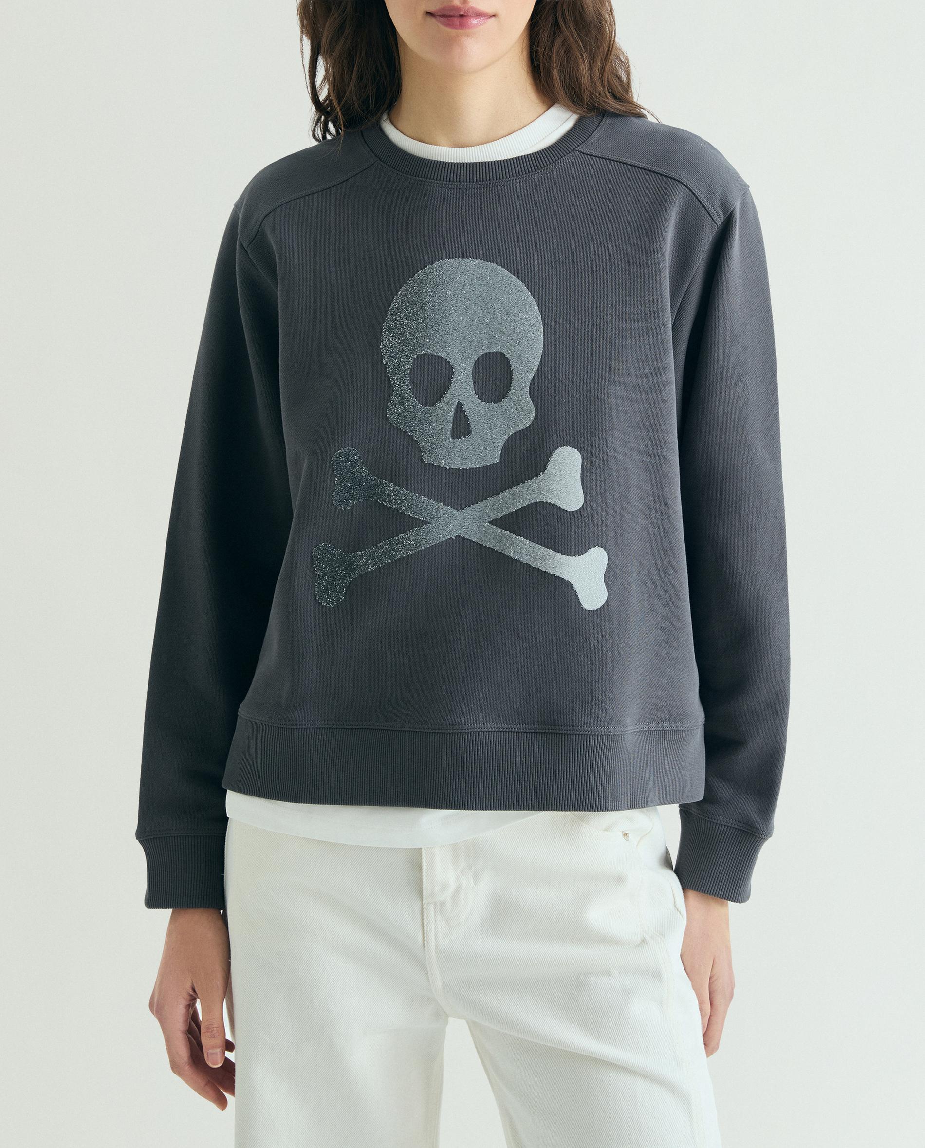 Sweatshirt com Gola Redonda e Caveira Frontal Cinzento-escuro-5