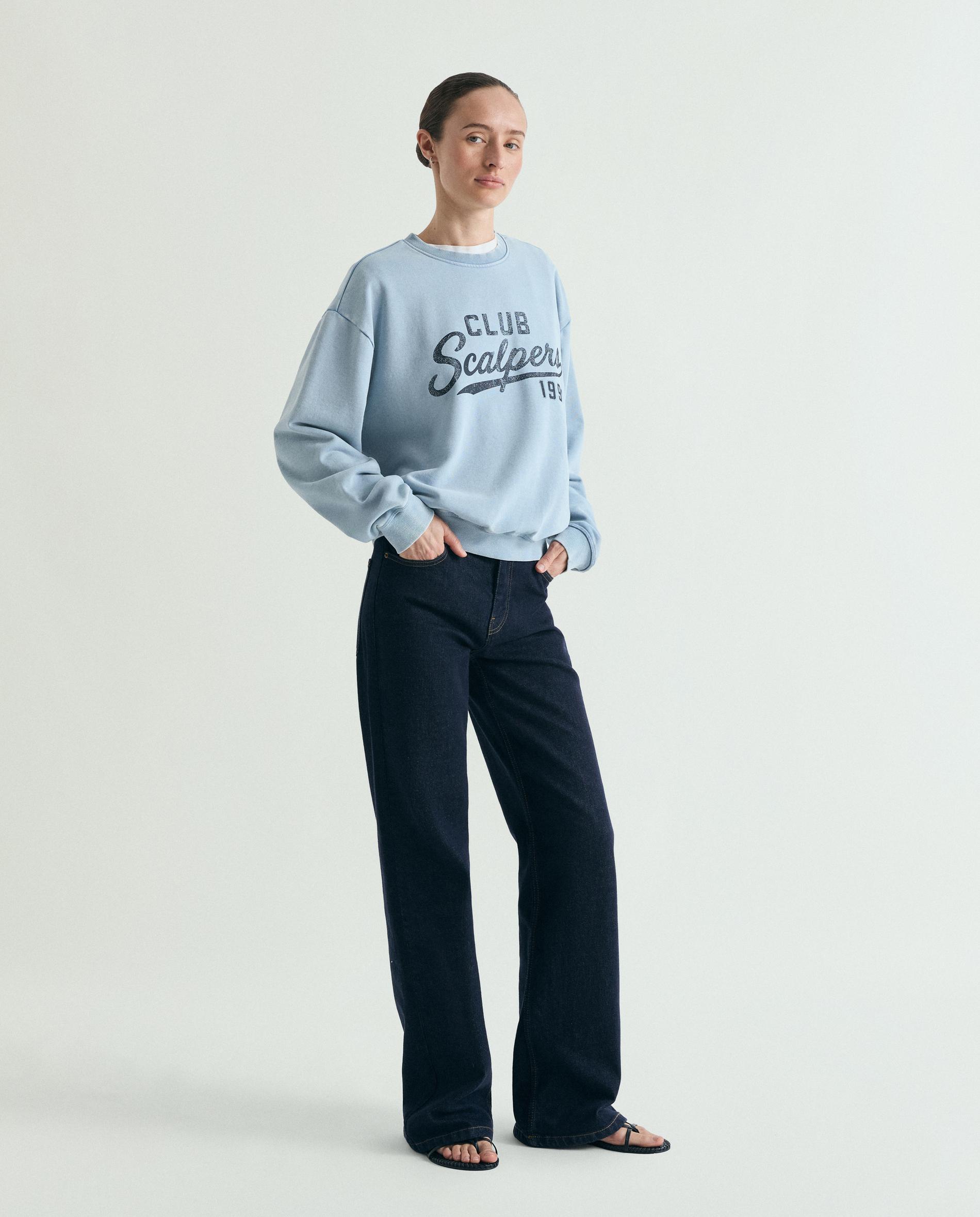 Sweatshirt Efeito Lavagem com Logo Frontal Azul-claro-2