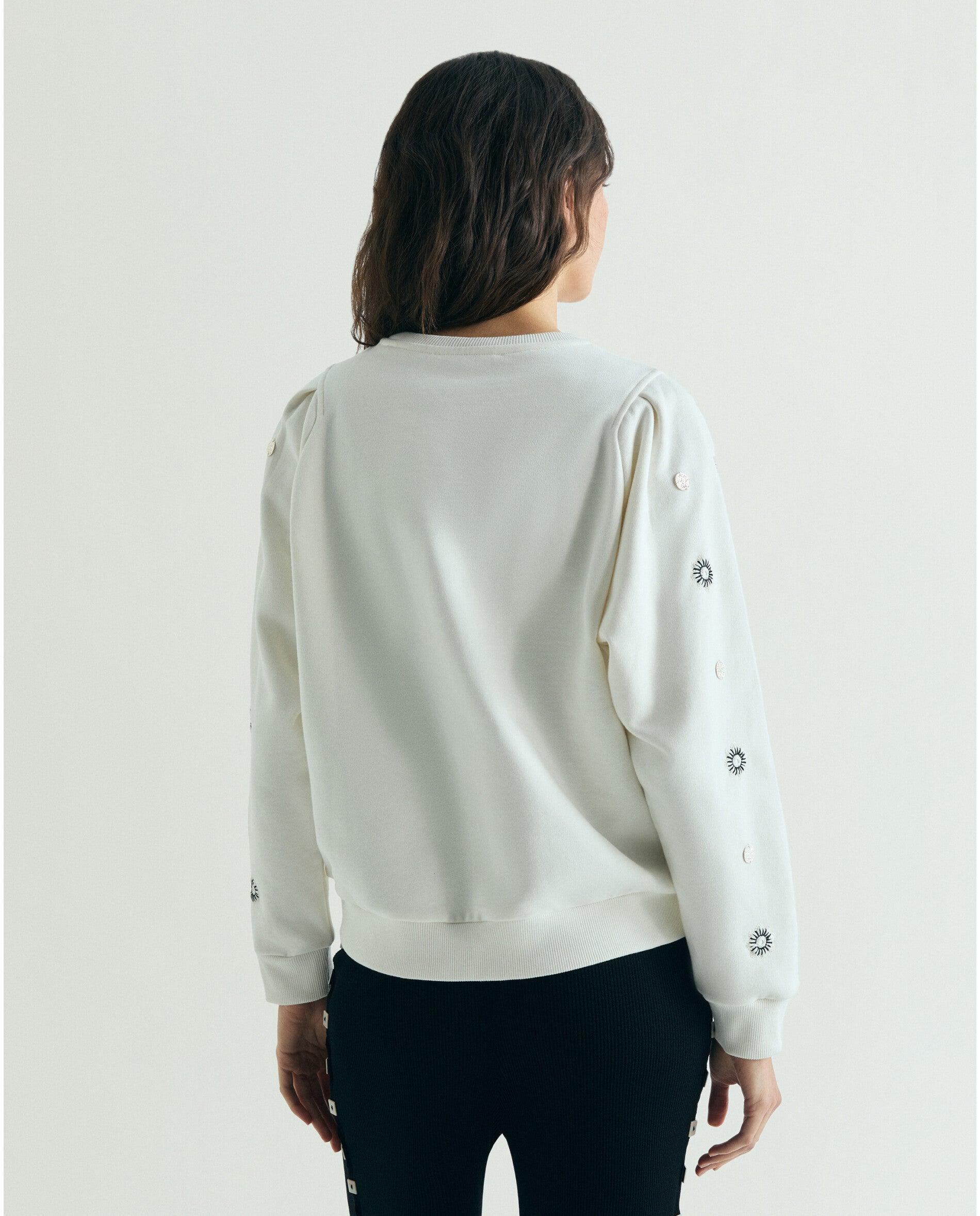 Sweatshirt com Bordados Geométricos Cru-2