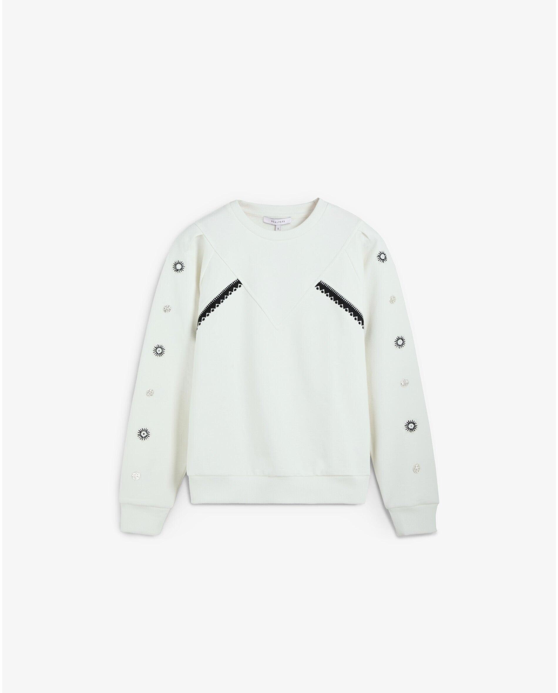 Sweatshirt com Bordados Geométricos Cru-6