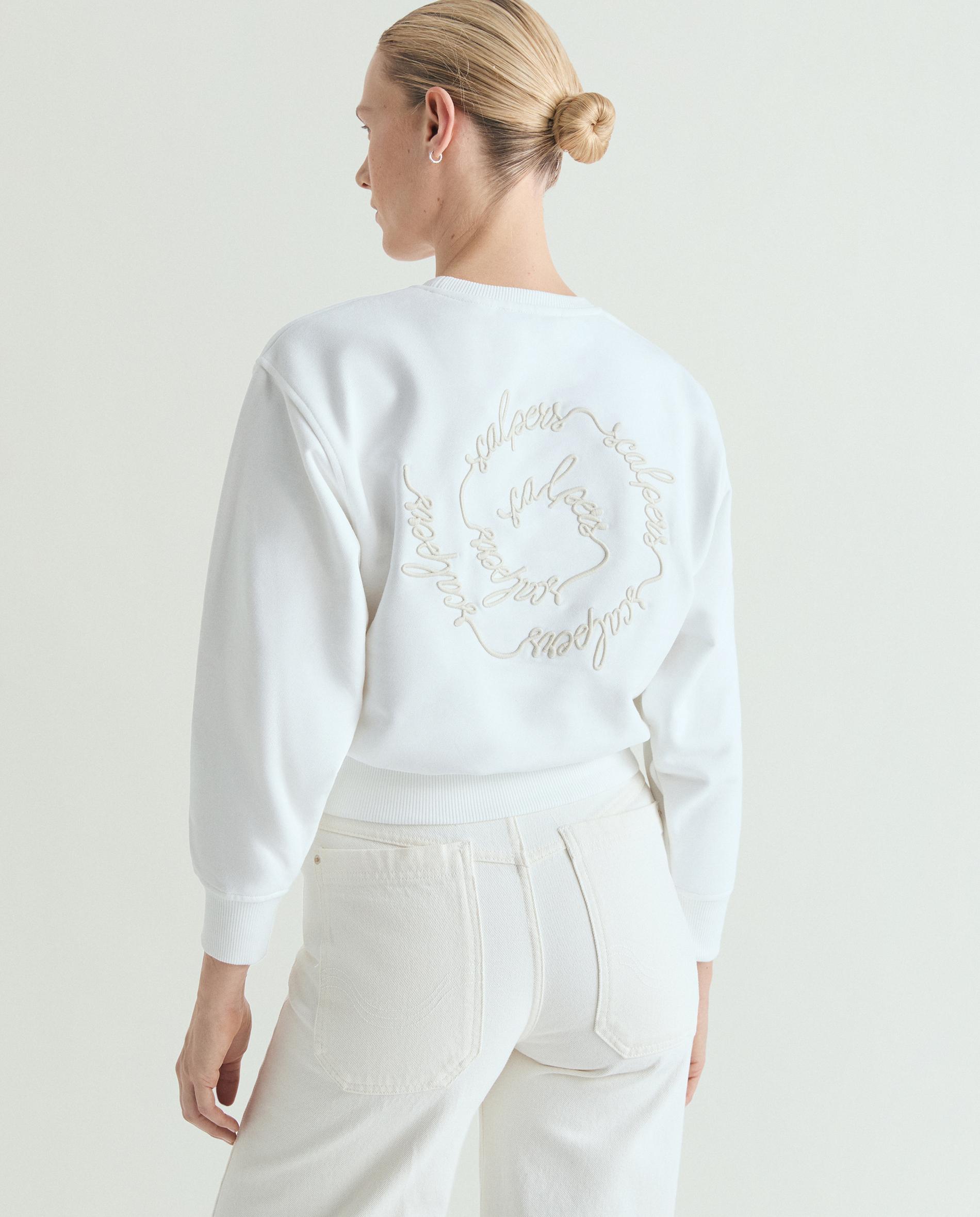 Sweatshirt com Gola Redonda e Bordado Frontal e Posterior Branco-3