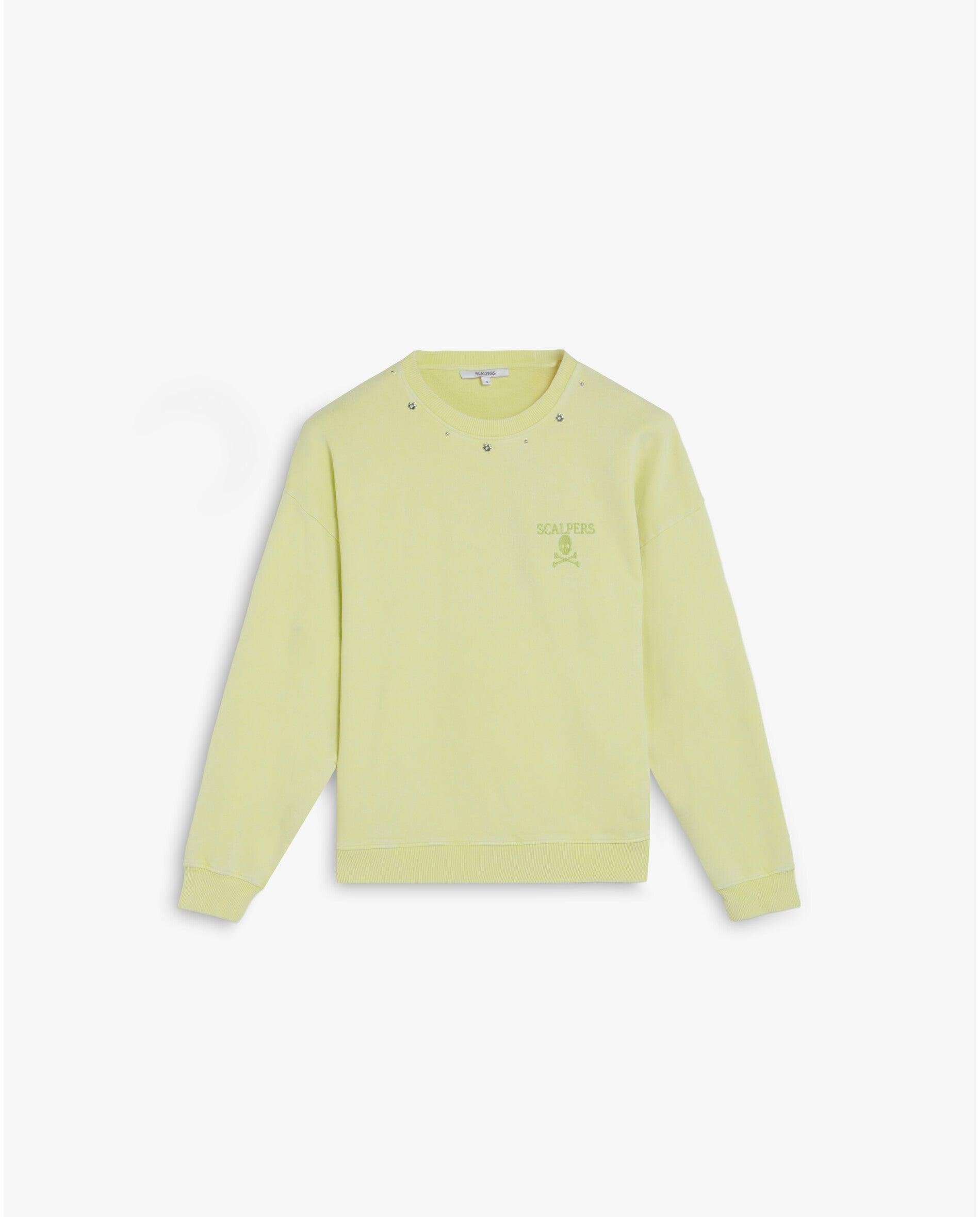 Sweatshirt com Caveira Posterior e Tachas Amarelo-limão-6
