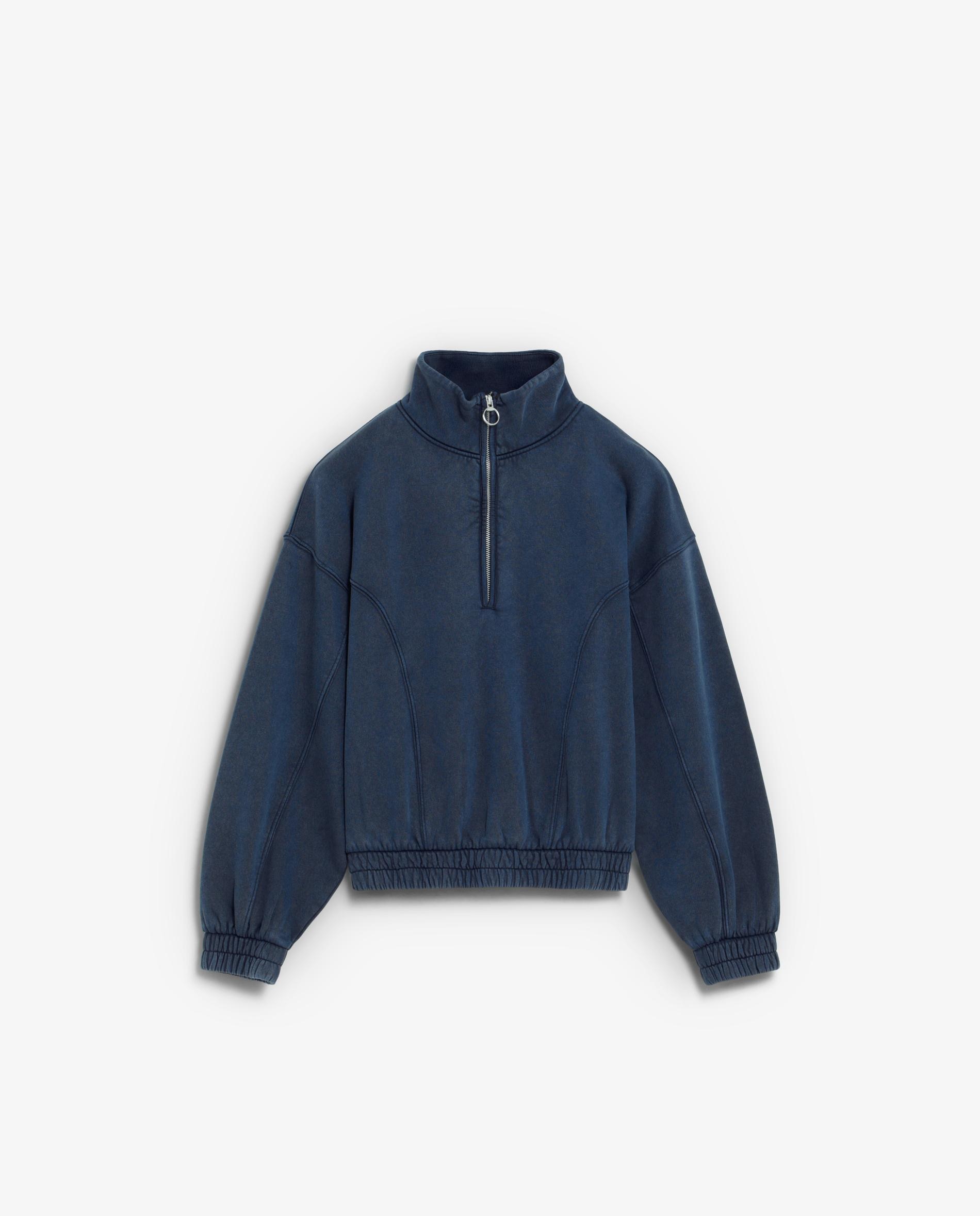 Sweatshirt com Gola Alta e Meia Fecho Zip Navy-4