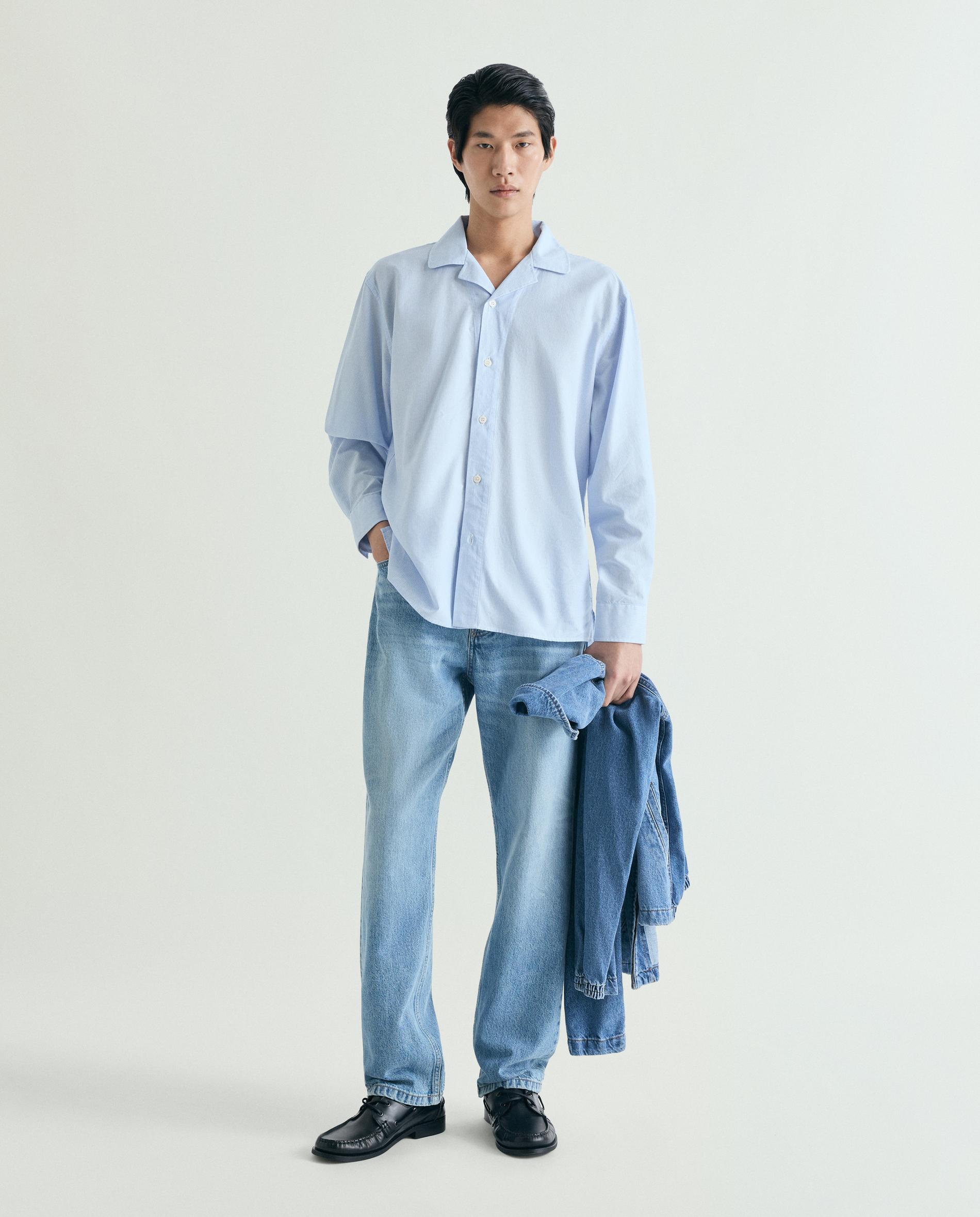 Camisa Regular Fit Às Riscas Azul-2