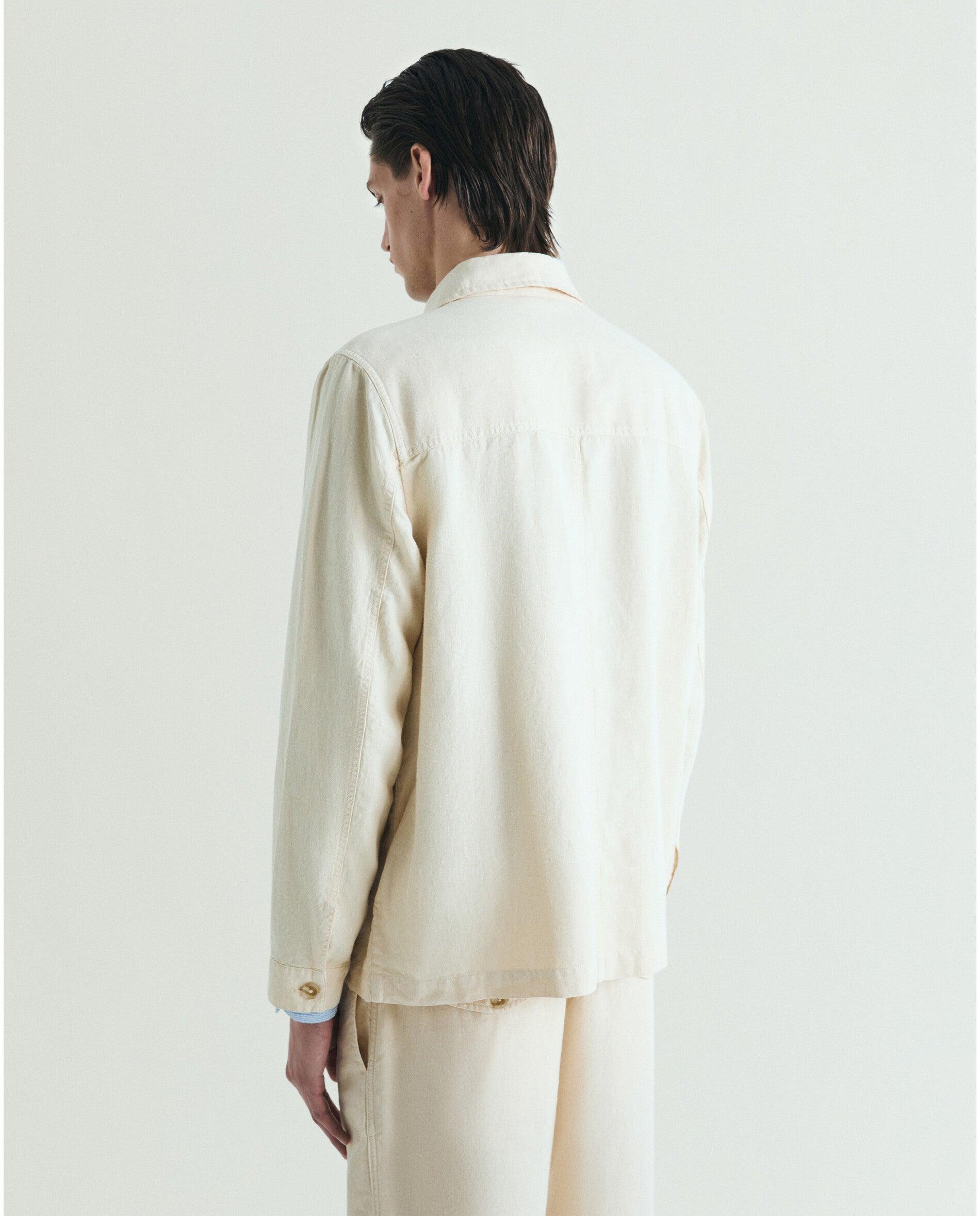 Sobrecamisa de Linho com Bolsos Patch Bege-2