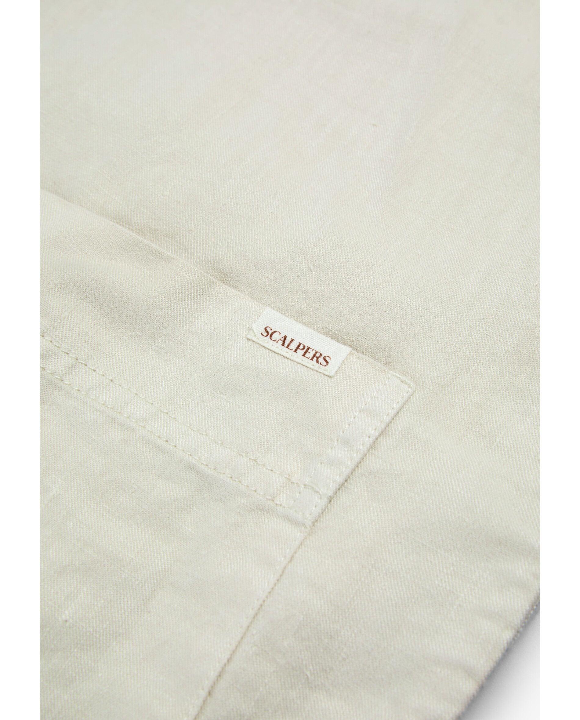 Sobrecamisa de Linho com Bolsos Patch Bege-4