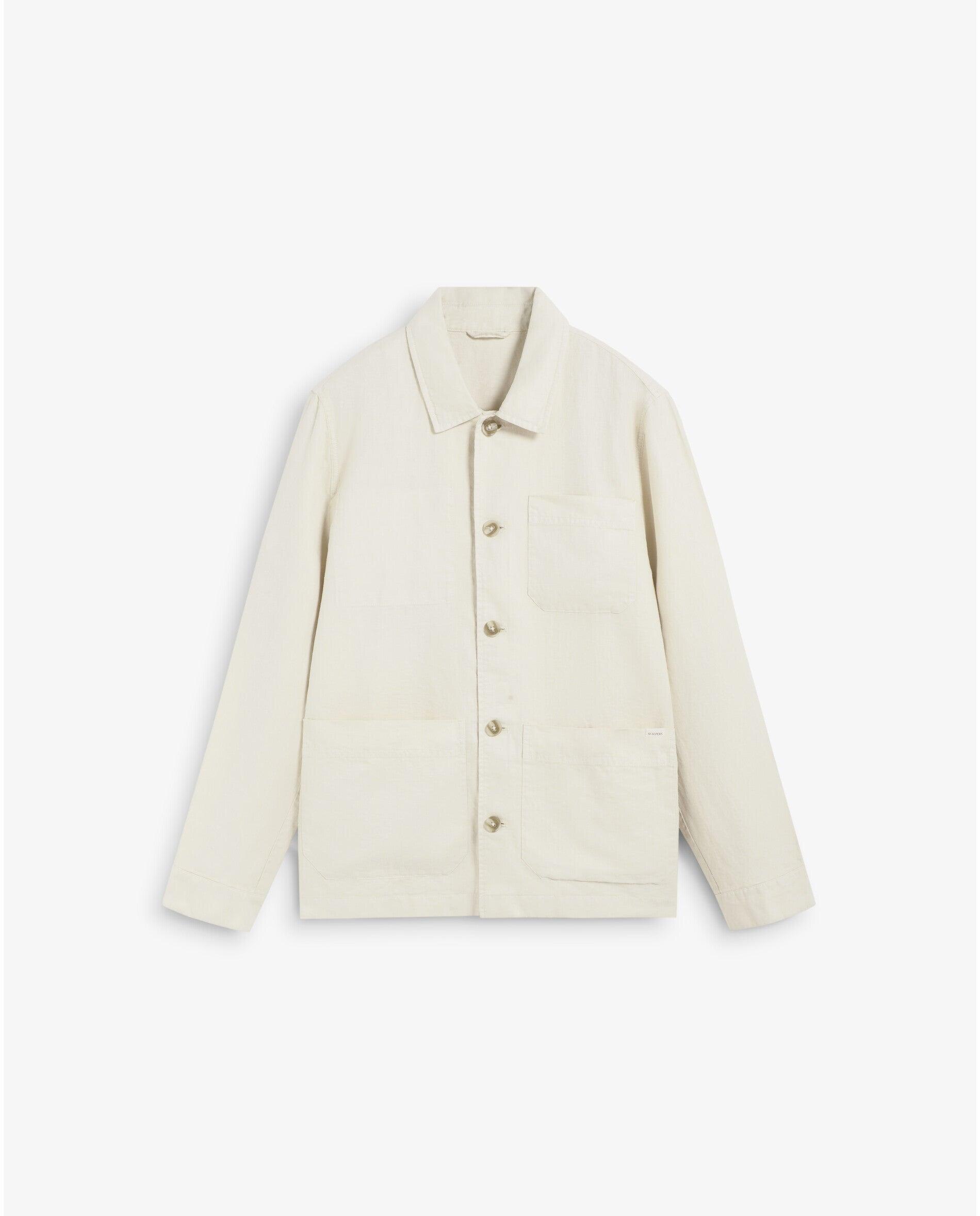 Sobrecamisa de Linho com Bolsos Patch Bege-5