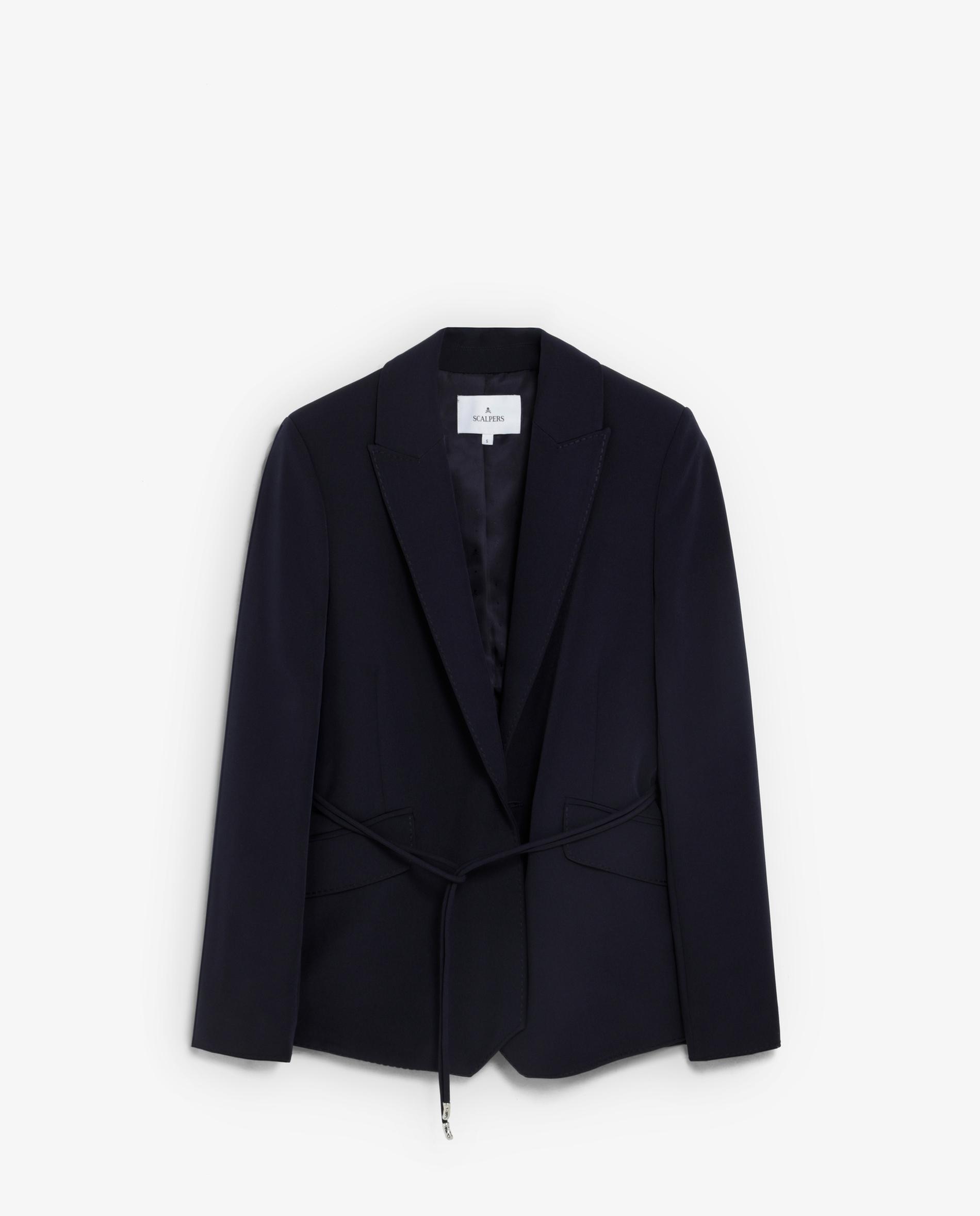 Blazer Cruzado com Cinto Ajustável em Tom Navy-8