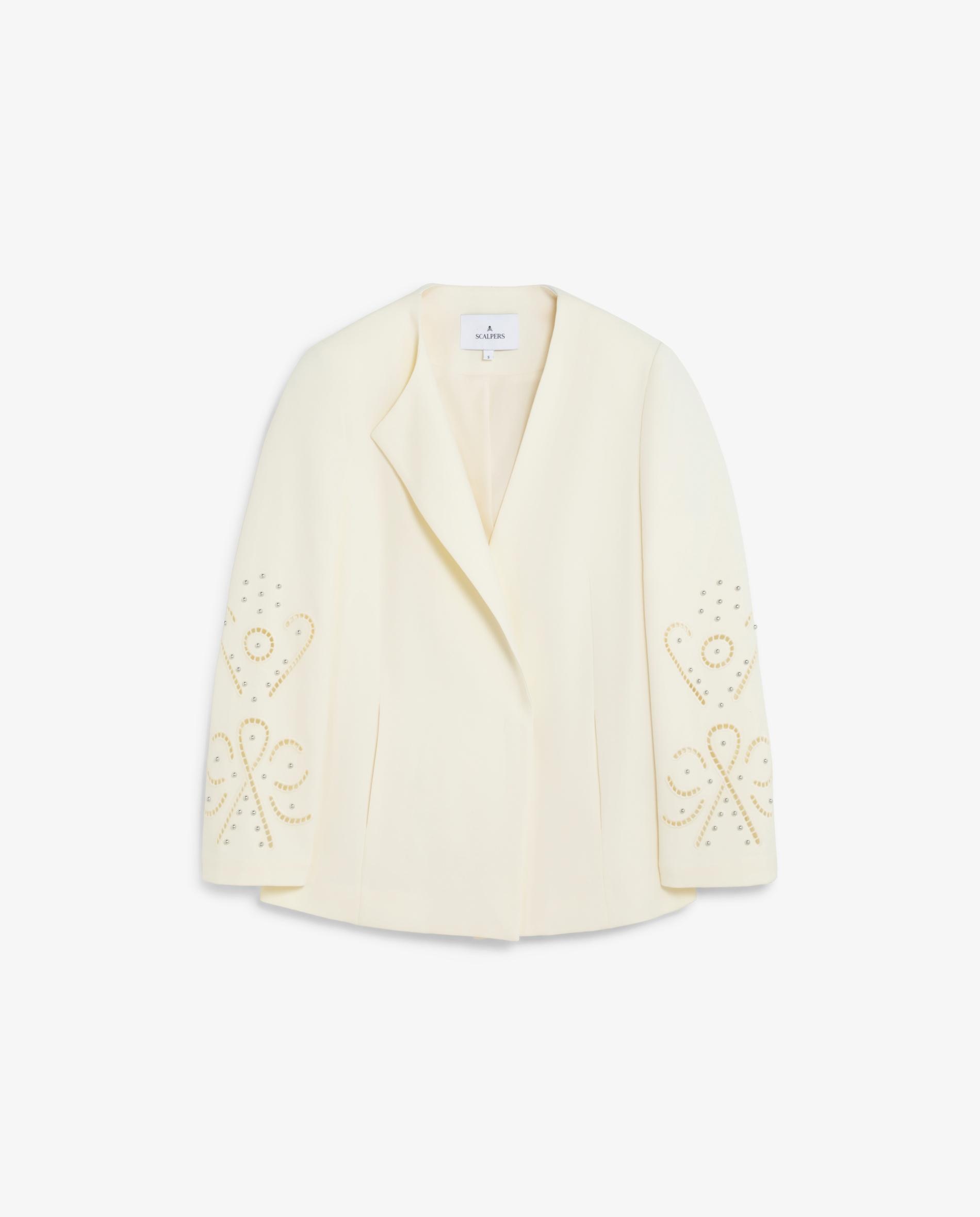 Blazer sem Lapela com Pedras Decorativas Cru-1