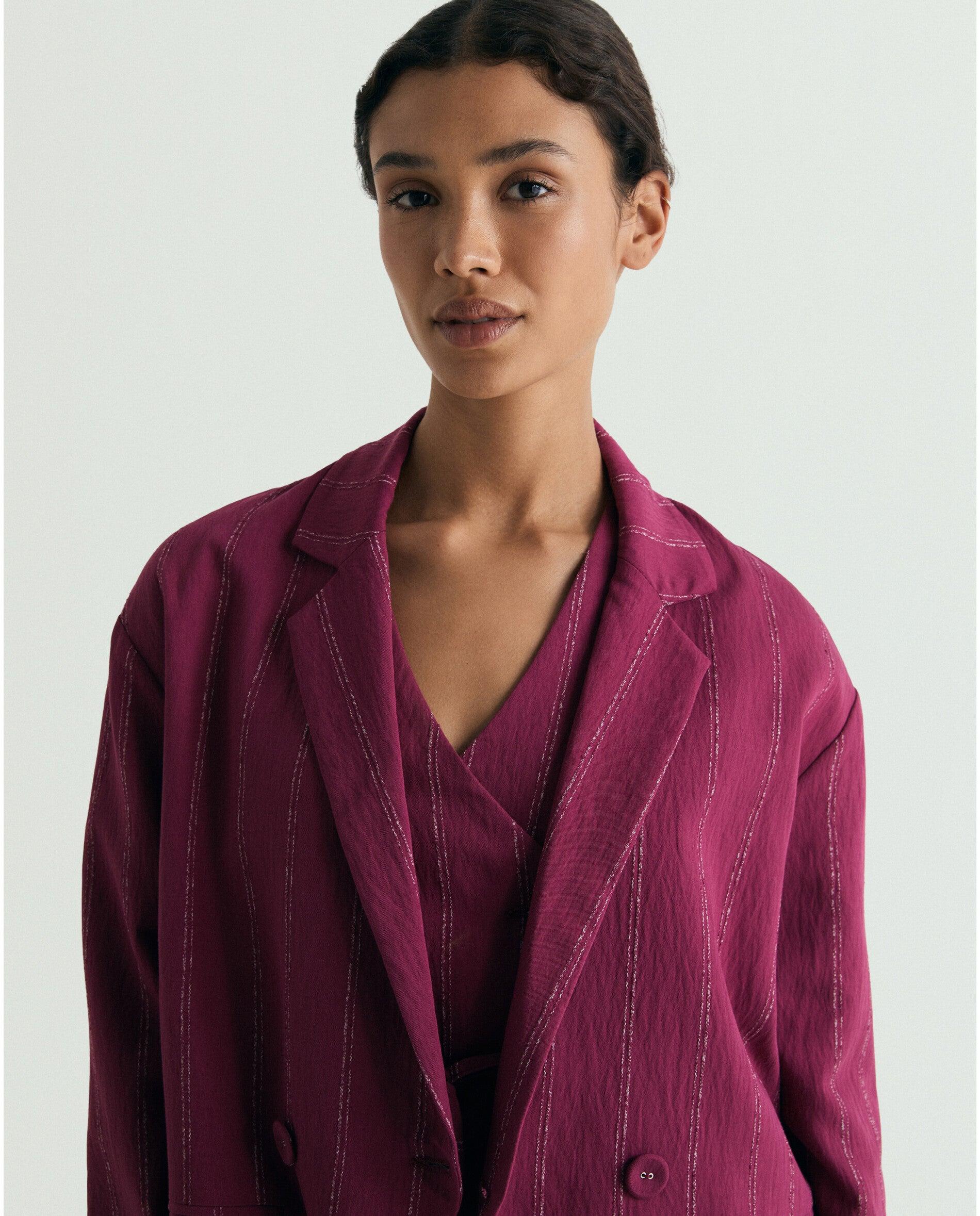 Blazer Relaxed Fit com Estampado Às Riscas Vermelho-cereja-4