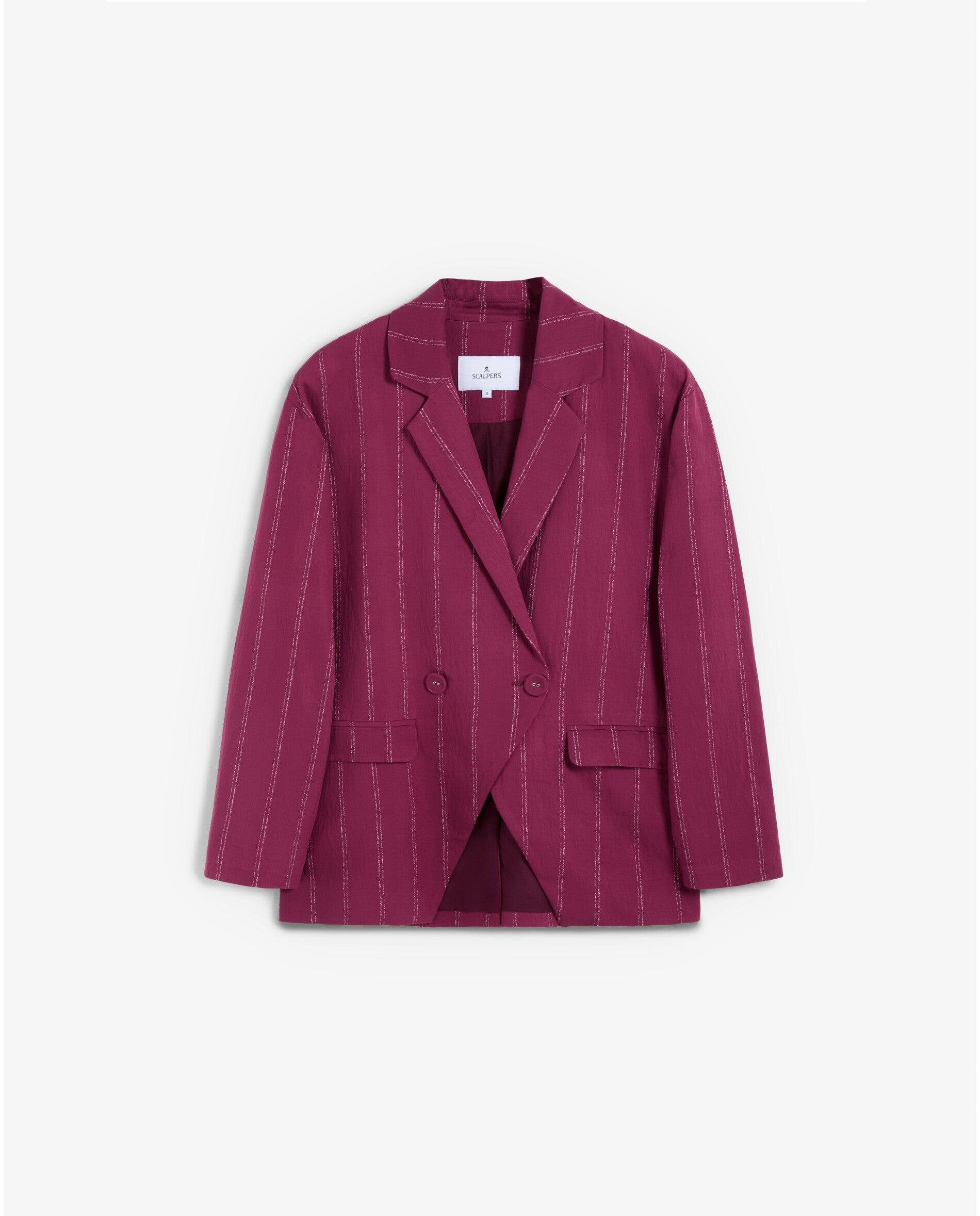 Blazer Relaxed Fit com Estampado Às Riscas Vermelho-cereja-5