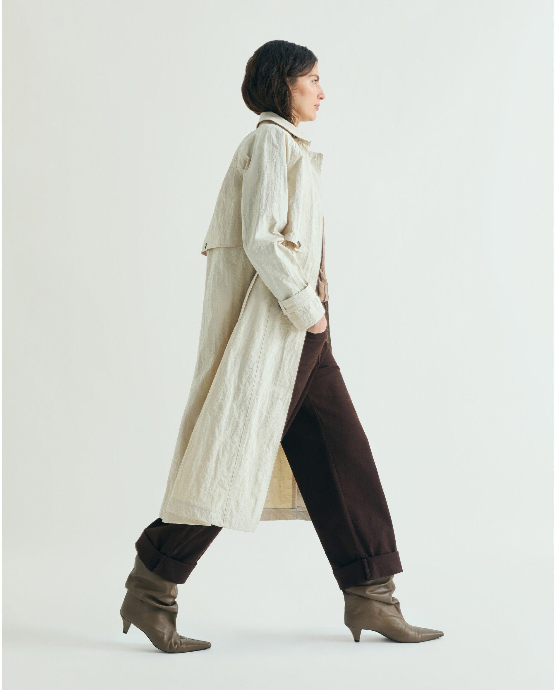 Gabardina Comprida com Fecho de Botões Pedra-5