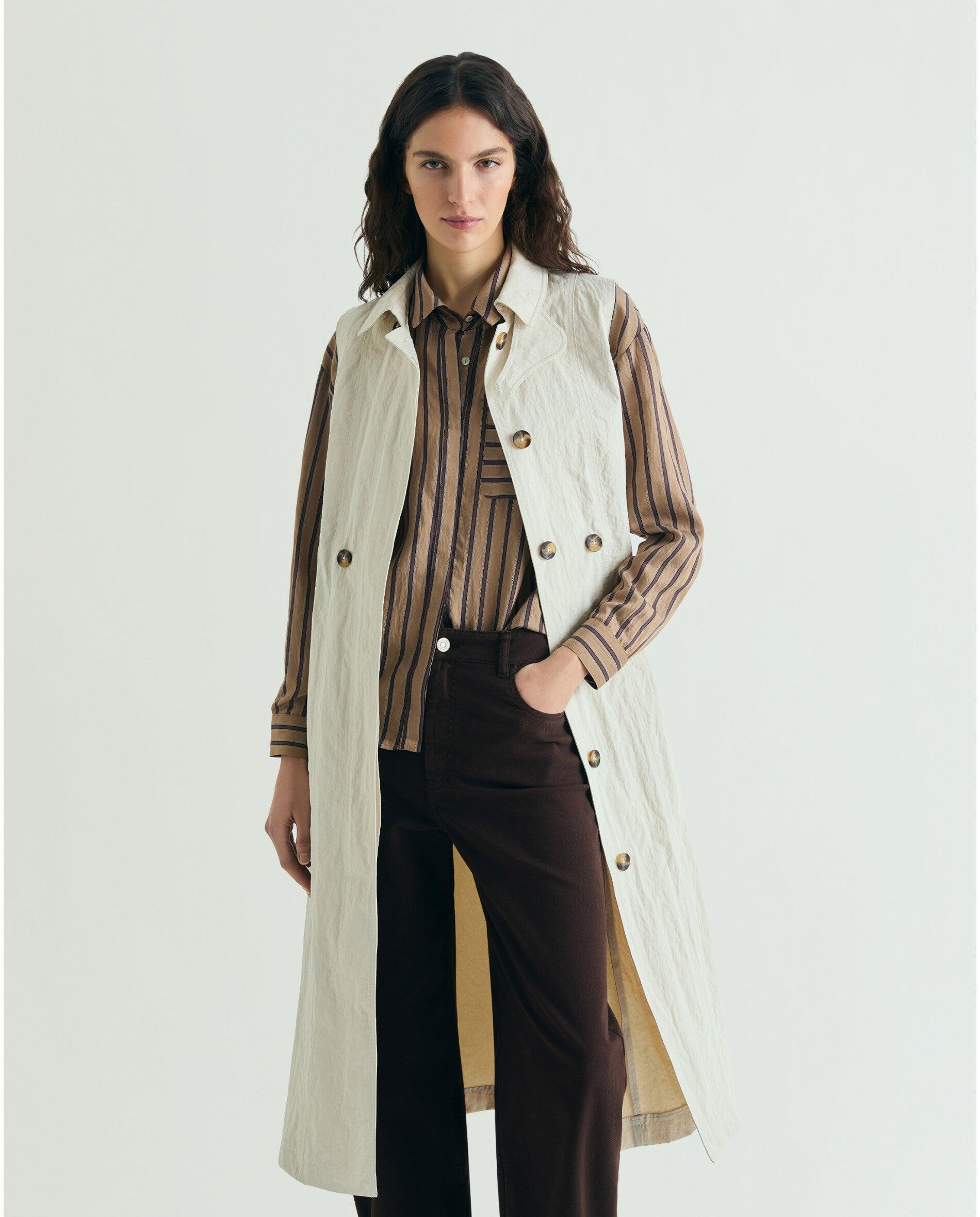 Gabardina Comprida com Fecho de Botões Pedra-8