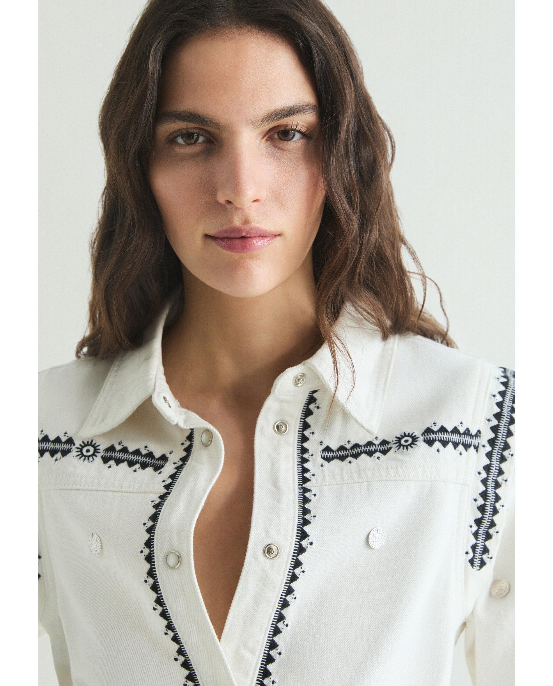 Camisa Denim com Botões de Snaps Cru-4