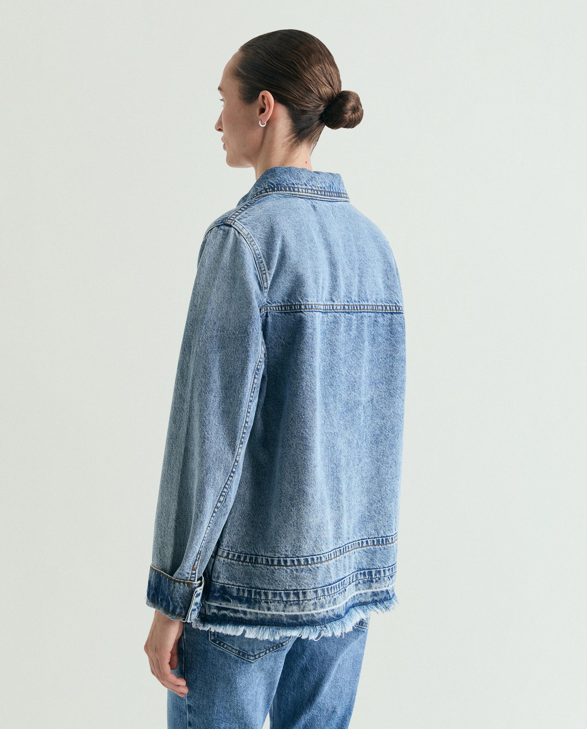 Camisa Denim com Bolsos e Bainha Desfiada Índigo-2