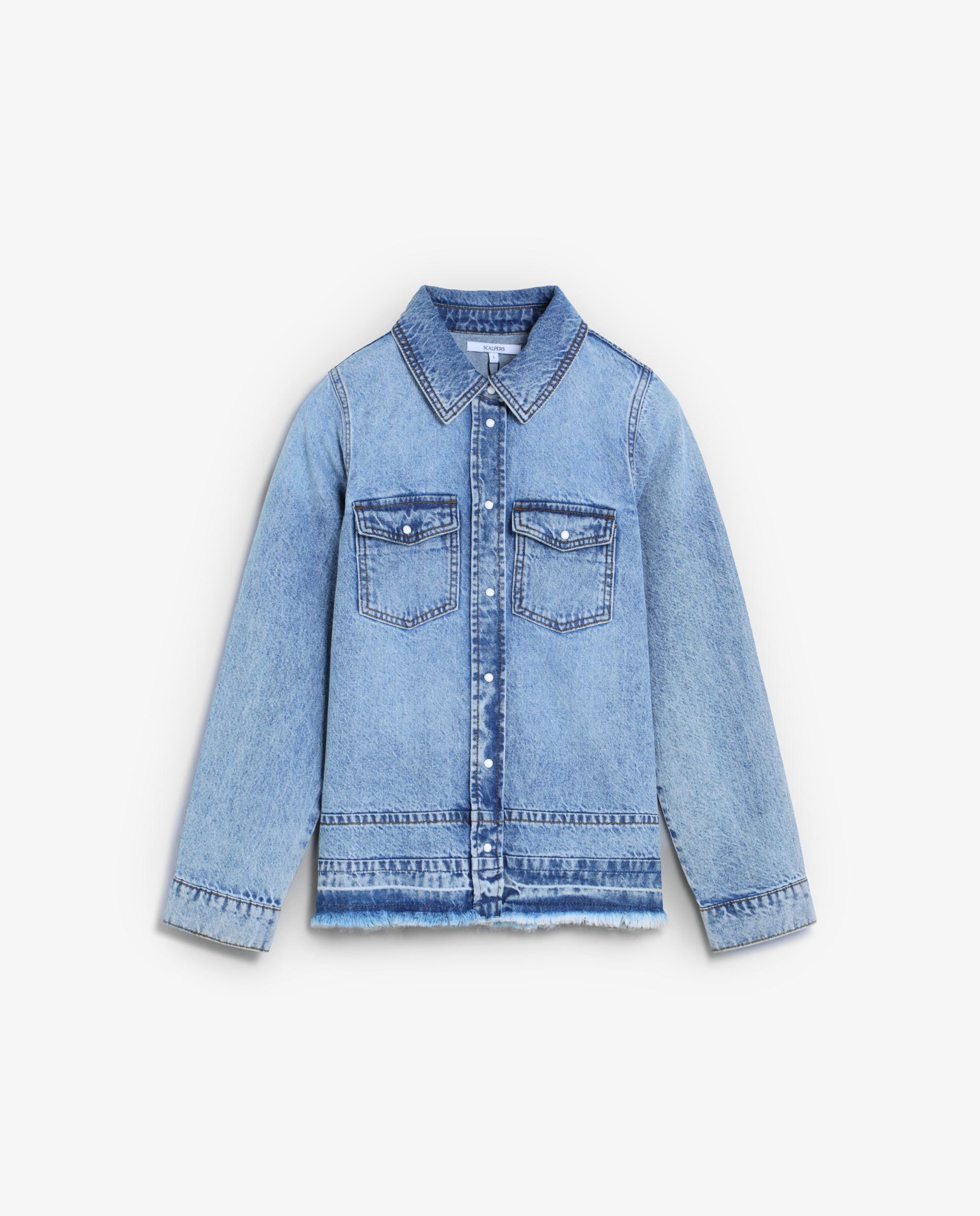 Camisa Denim com Bolsos e Bainha Desfiada Índigo-4