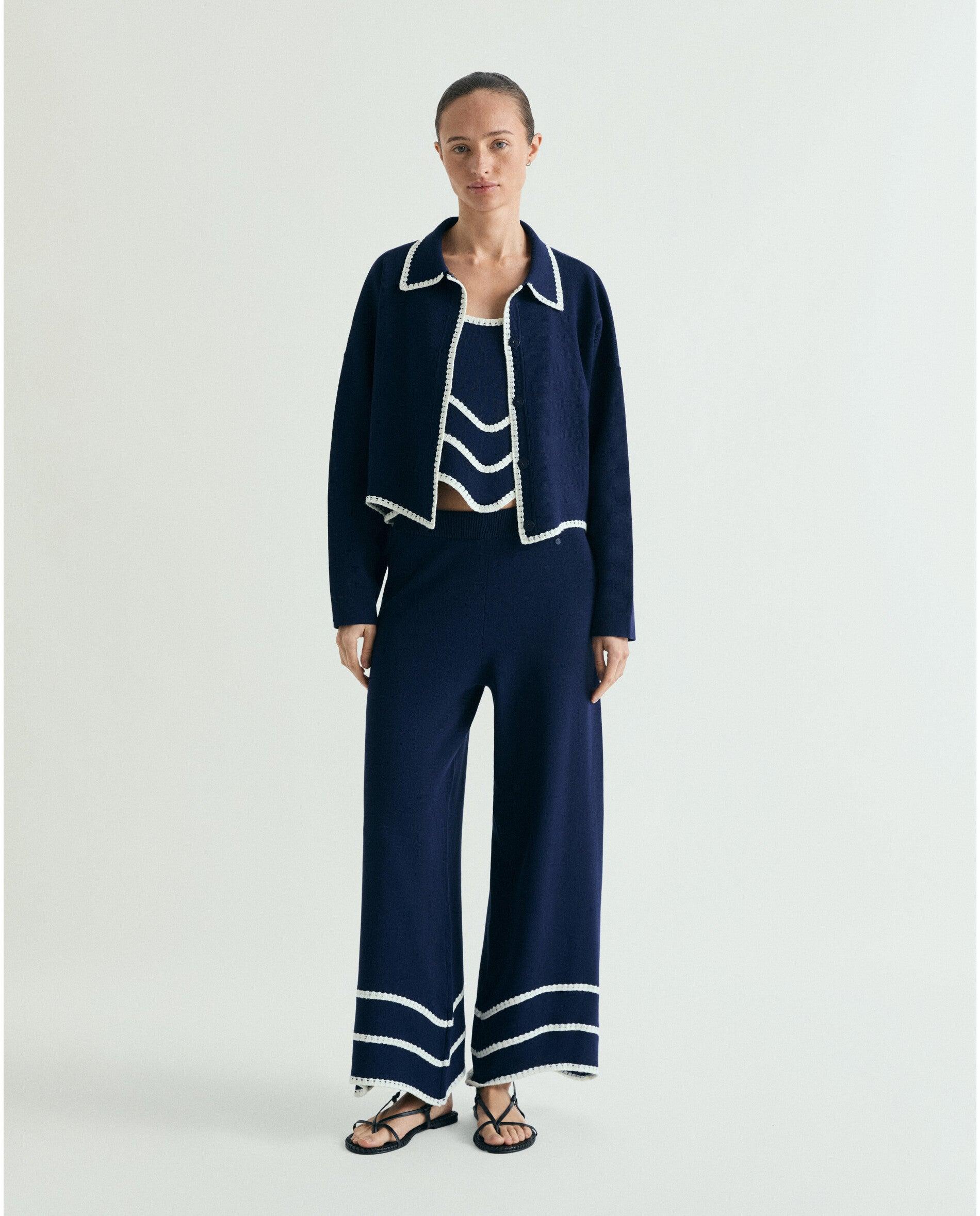 Cárdigan com Gola Tipo Camisa e Debrum em Contraste Navy-3