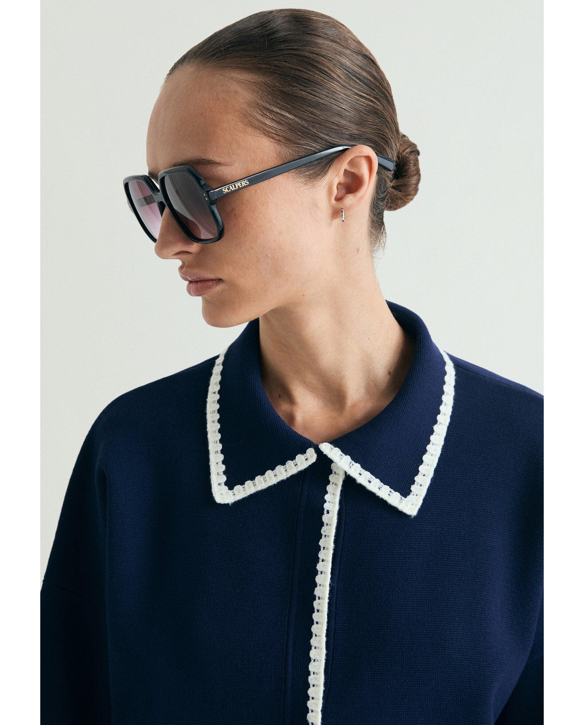 Cárdigan com Gola Tipo Camisa e Debrum em Contraste Navy-4
