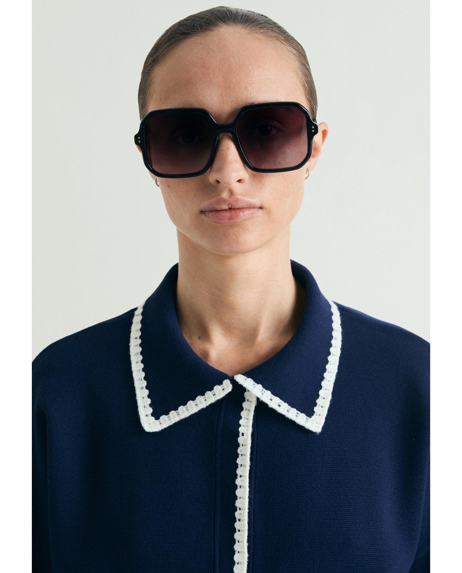 Cárdigan com Gola Tipo Camisa e Debrum em Contraste Navy-5