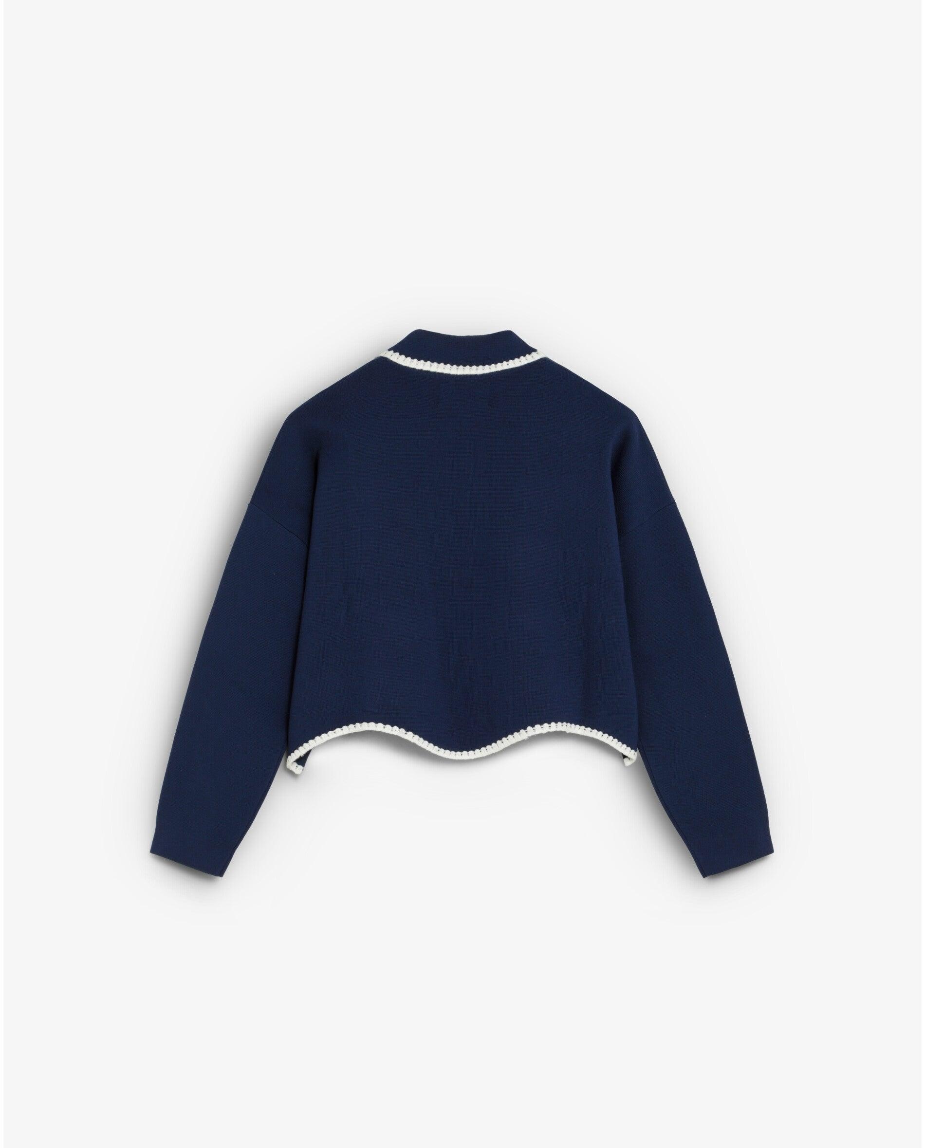 Cárdigan com Gola Tipo Camisa e Debrum em Contraste Navy-7
