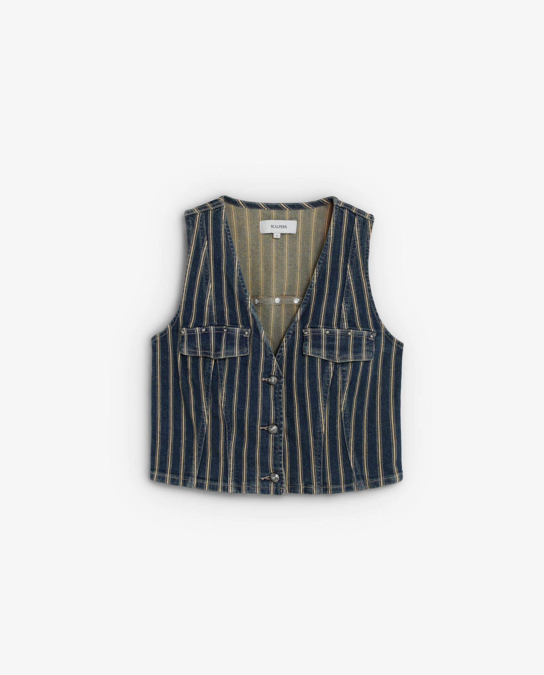 Imagem 0 de Colete Denim Às Riscas com Decote em V