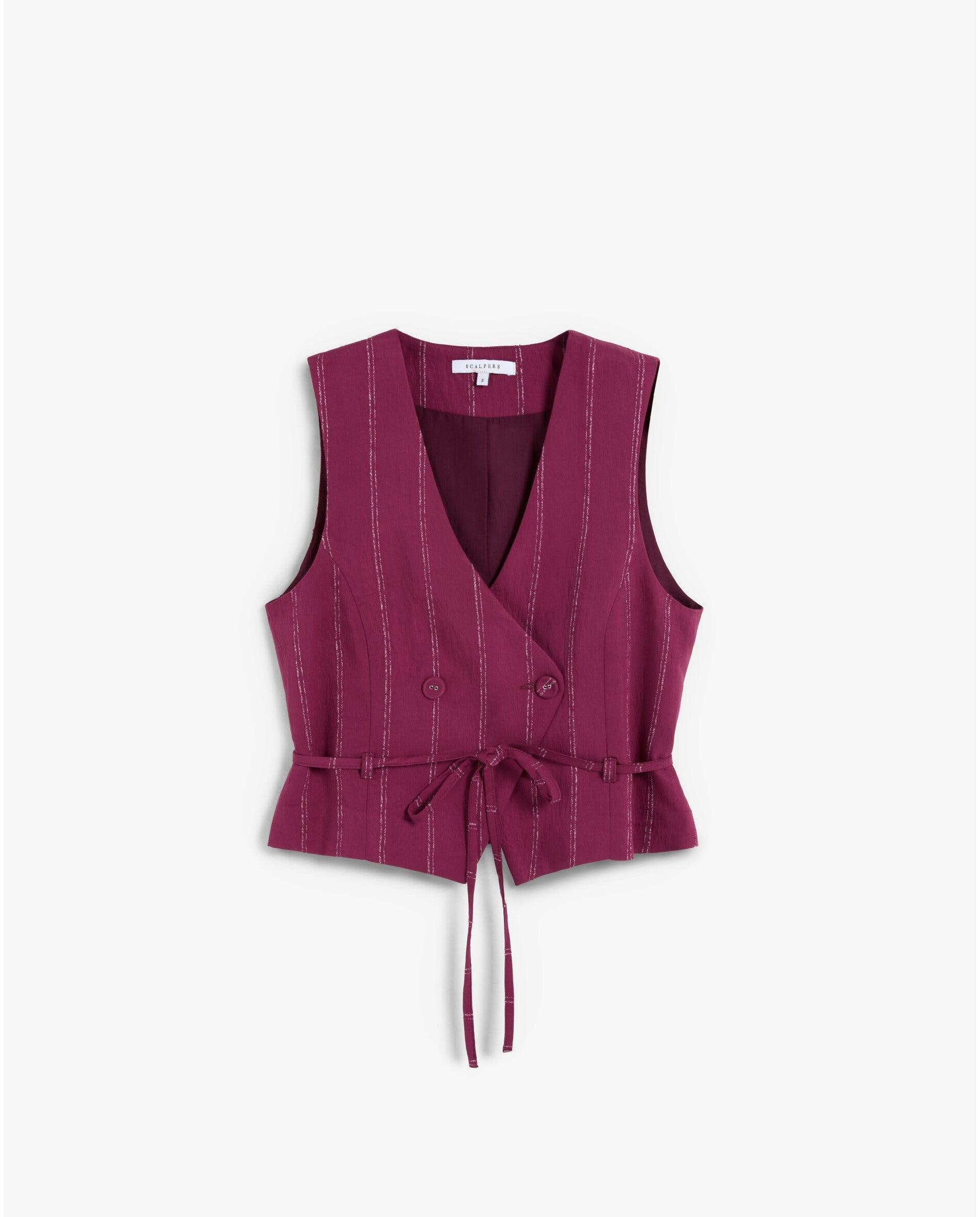 Colete Slim Fit com Fecho Cruzado Vermelho-cereja-4